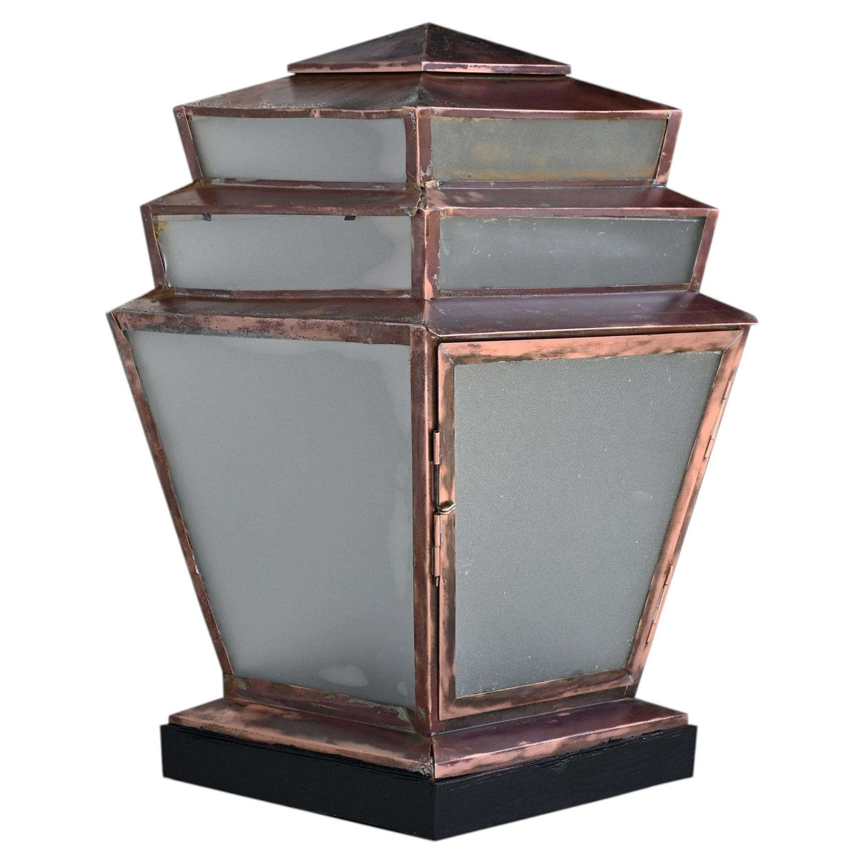 Huge Art Deco English Copper Glass Light