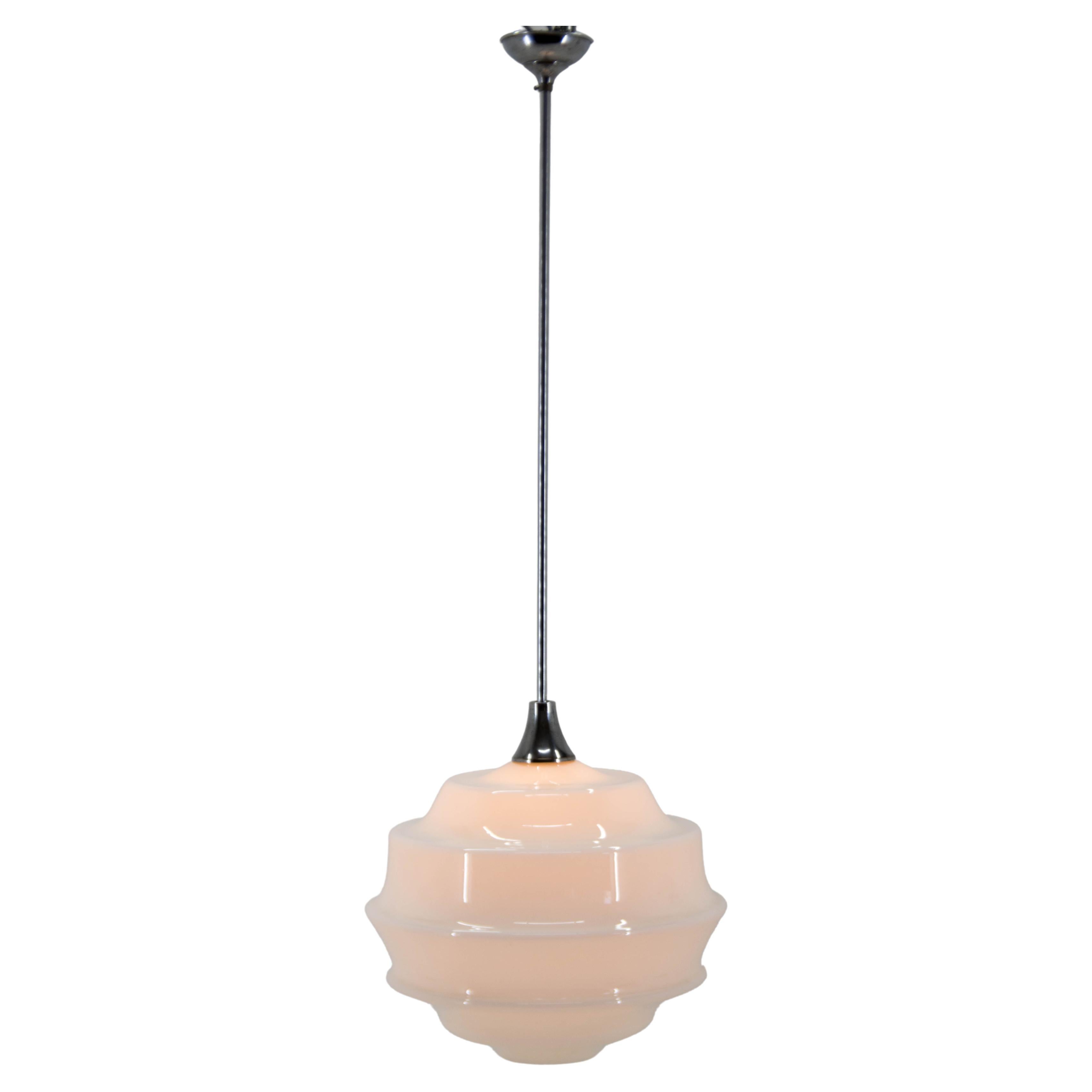 Huge Art Deco Glass Pendant, Czechoslovakia, 1940s