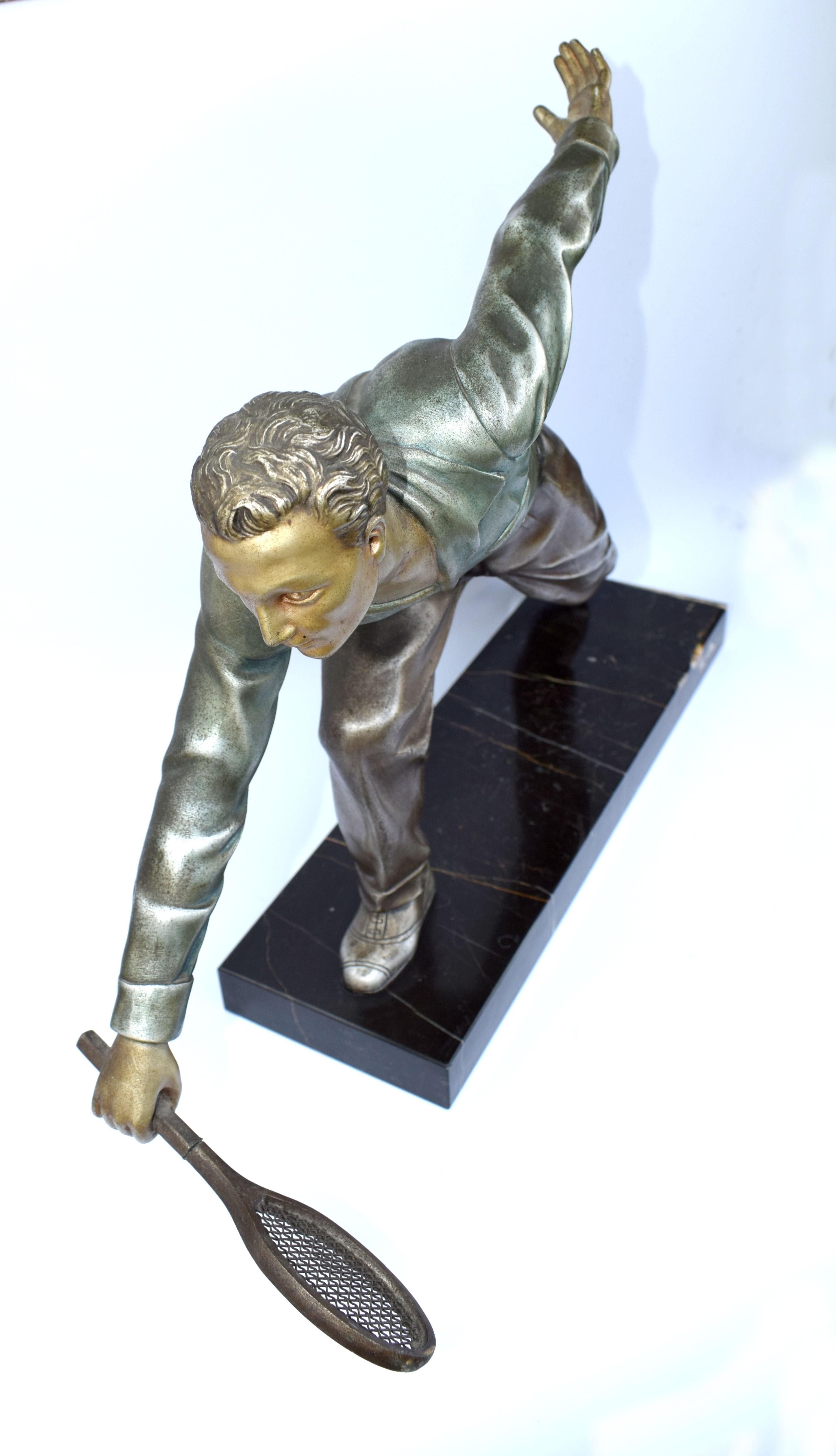 Huge Art Deco Male Figure Tennis Player, French, circa 1930 In Good Condition For Sale In Devon, England