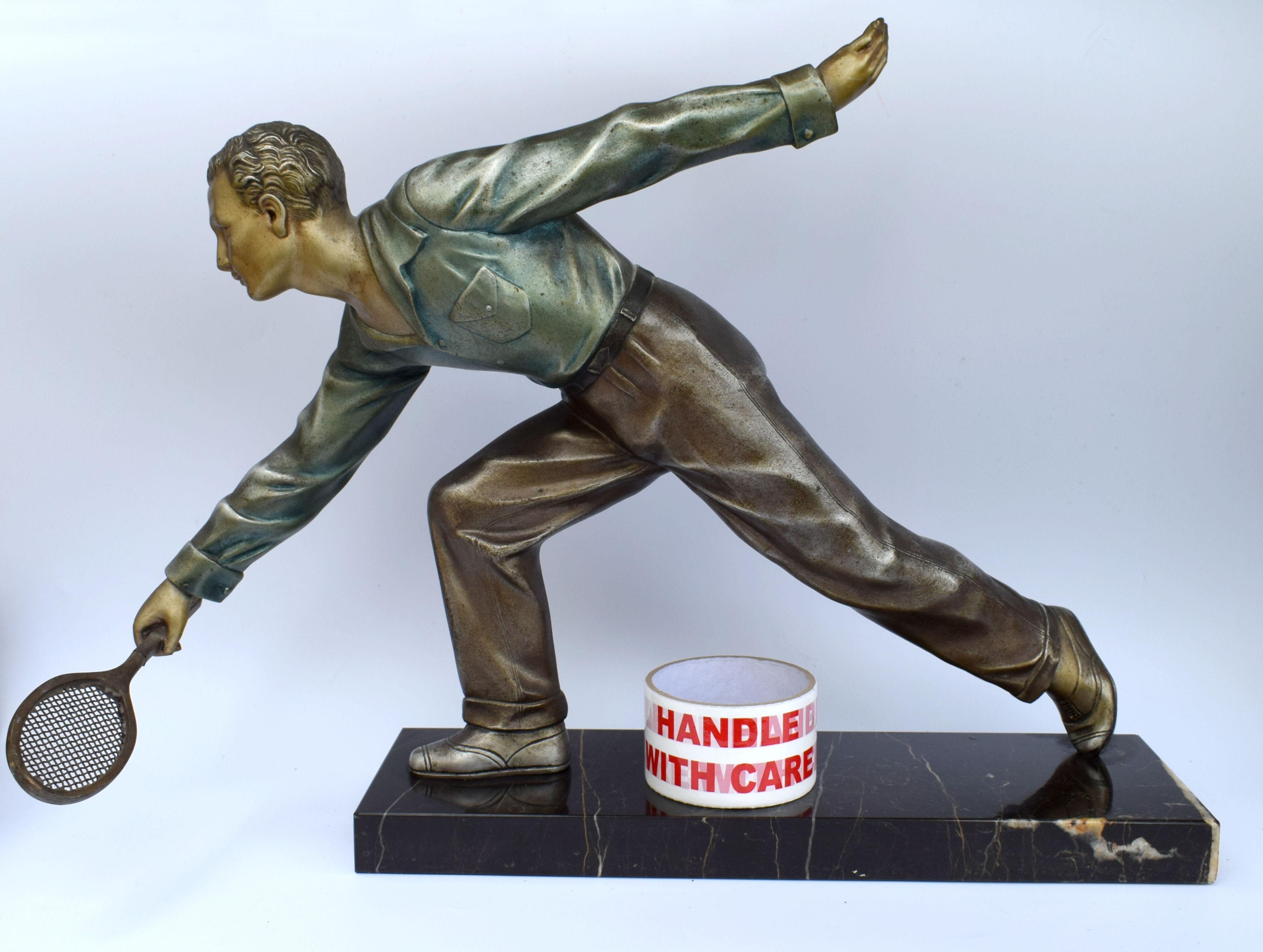 20th Century Huge Art Deco Male Figure Tennis Player, French, circa 1930 For Sale