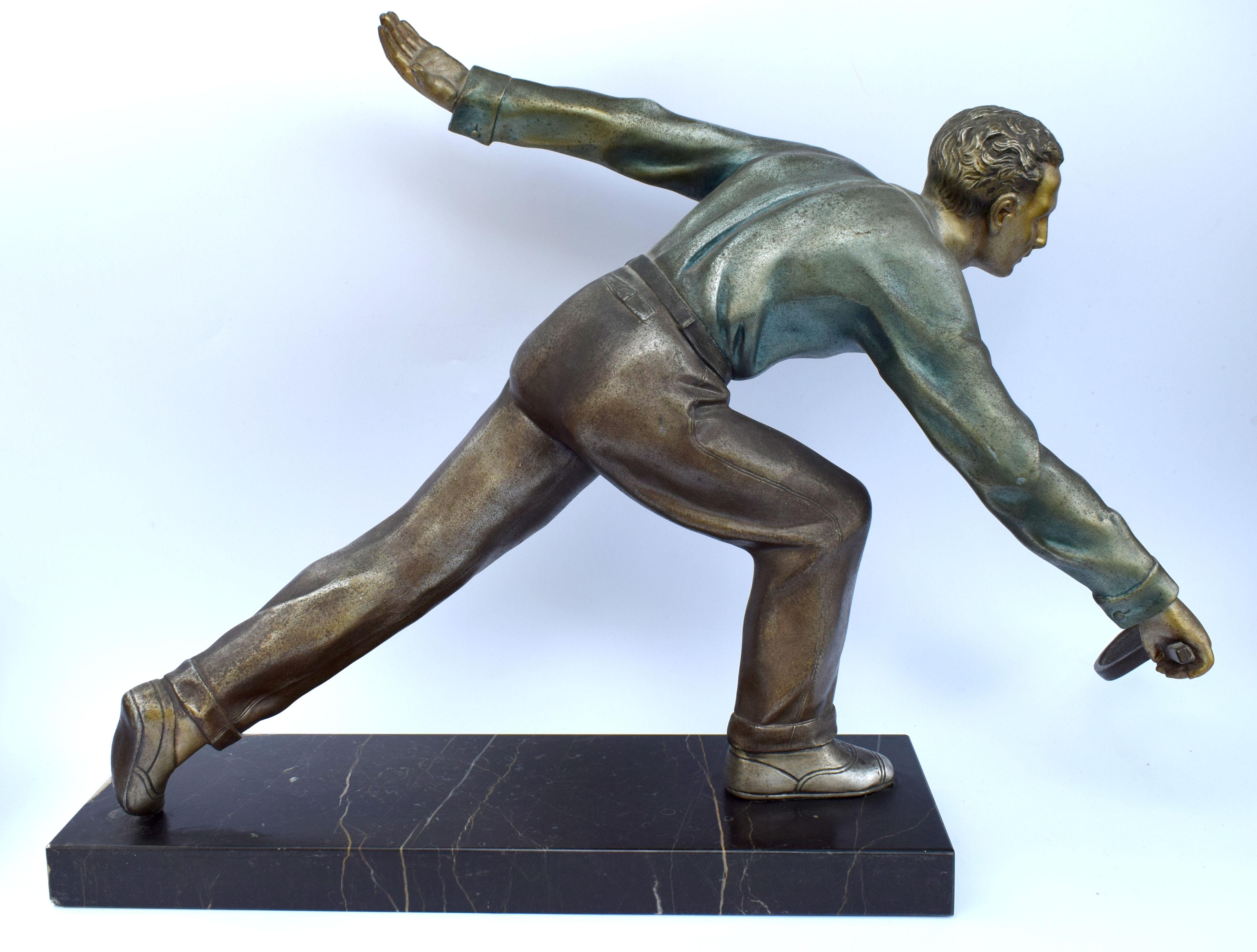 Huge Art Deco Male Figure Tennis Player, French, circa 1930 For Sale 1