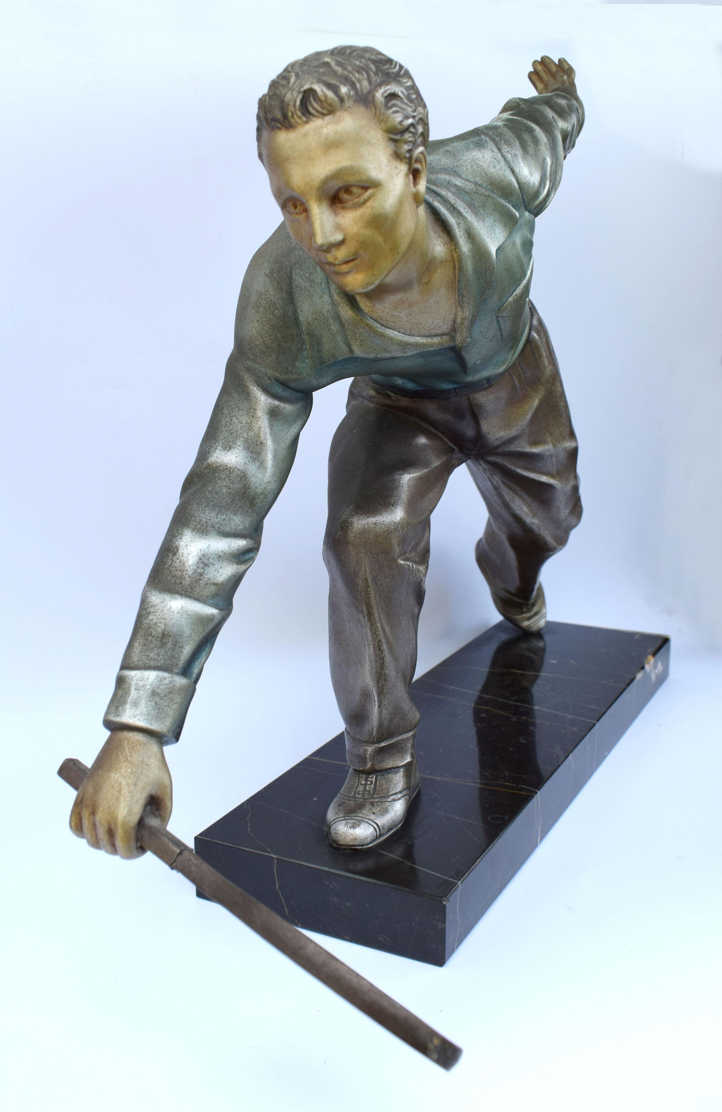 Huge Art Deco Male Figure Tennis Player, French, circa 1930 For Sale 2