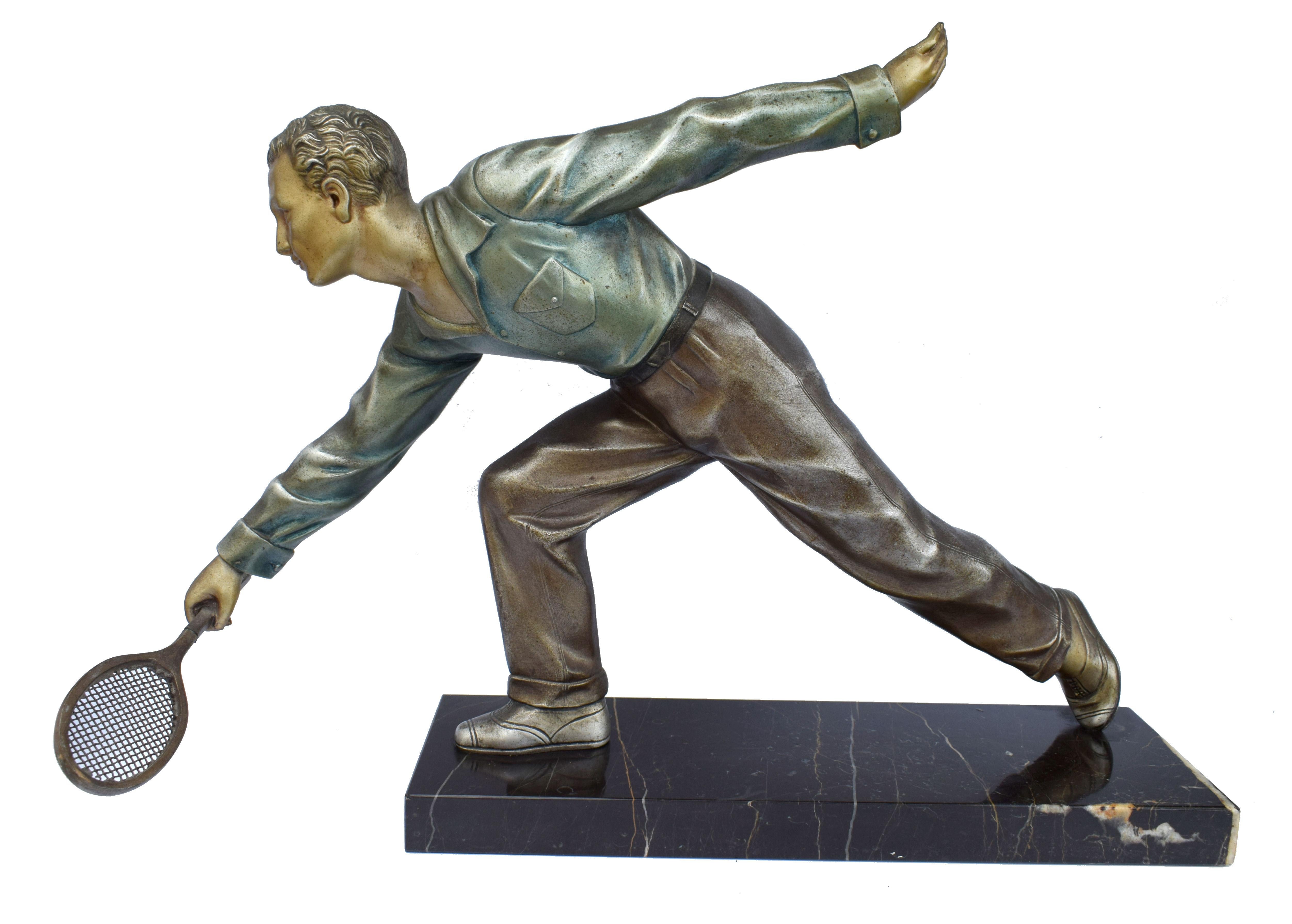 Huge Art Deco Male Figure Tennis Player, French, circa 1930 For Sale 3