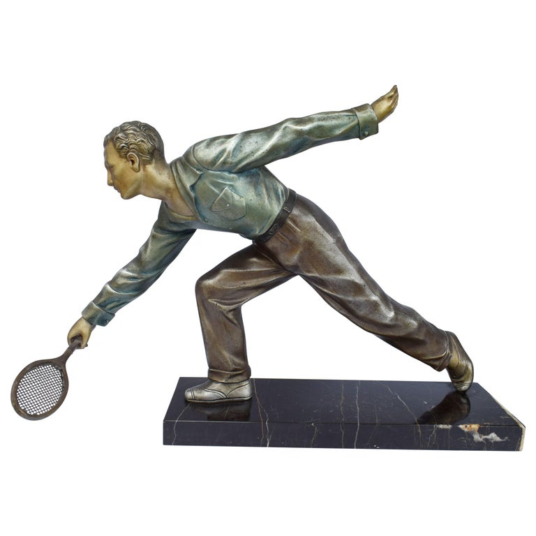 Huge Art Deco Male Figure Tennis Player, French, circa 1930 For Sale