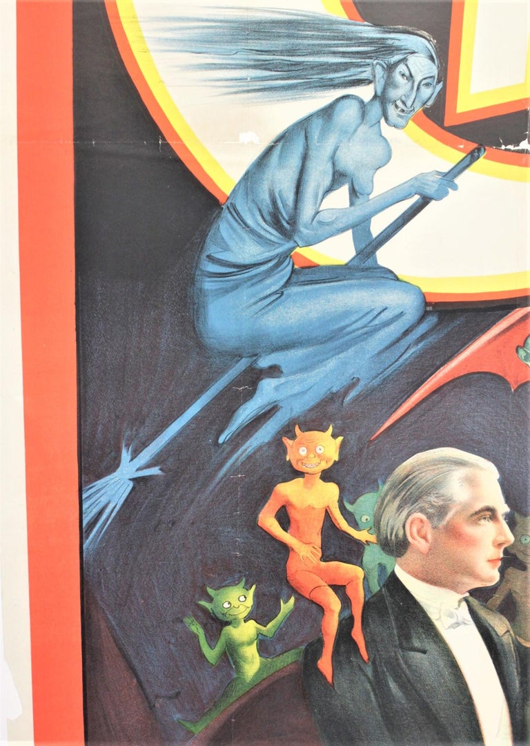 Pressed Huge Original Art Deco 'Carter the Great' the Magician Travelling Show Poster For Sale