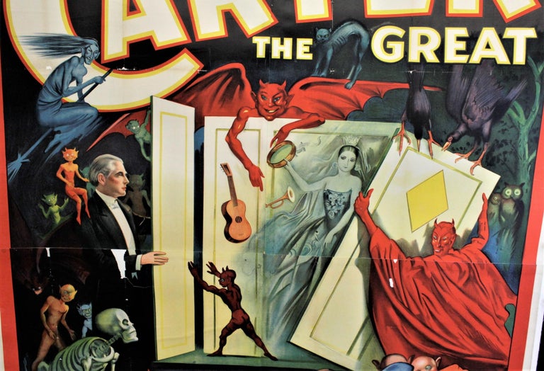 20th Century Huge Original Art Deco 'Carter the Great' the Magician Travelling Show Poster For Sale