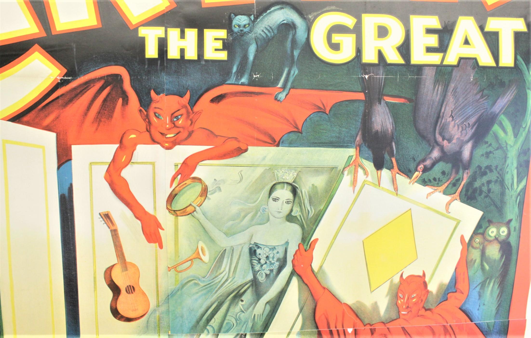 Pressed Huge Original Art Deco 'Carter the Great' the Magician Travelling Show Poster