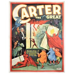 Huge Original Art Deco 'Carter the Great' the Magician Travelling Show Poster