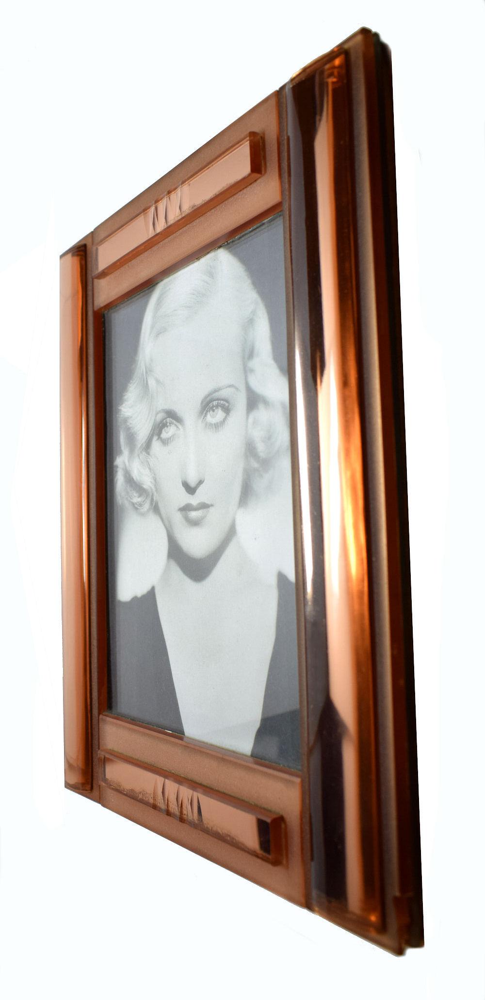 Huge Art Deco Peach Mirrored Bevelled Glass Picture Frame, circa 1930 In Excellent Condition In Devon, England