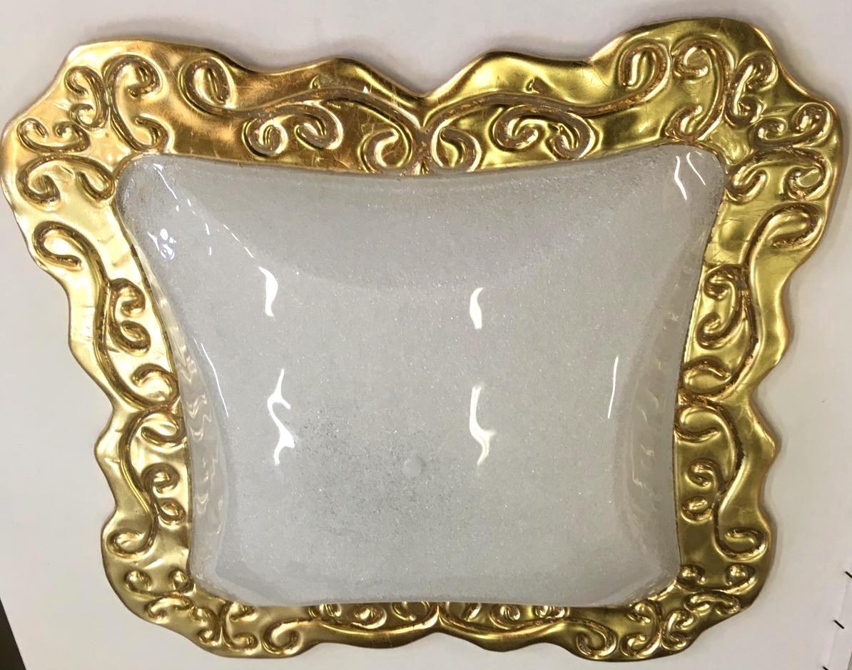 Huge Art Deco Style Square Murano Glass and Gold Modern Flushmount For Sale 5