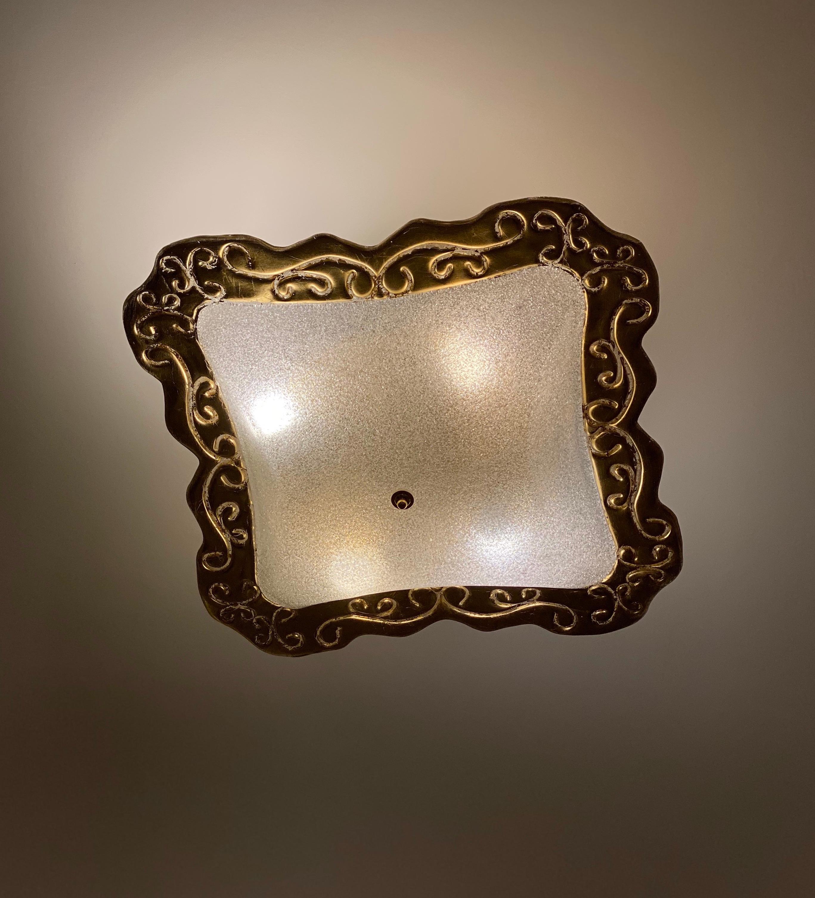 Huge riesige quadratische Einbaubeleuchtung im Art-déco-Stil aus Muranoglas und Gold im Angebot 3
