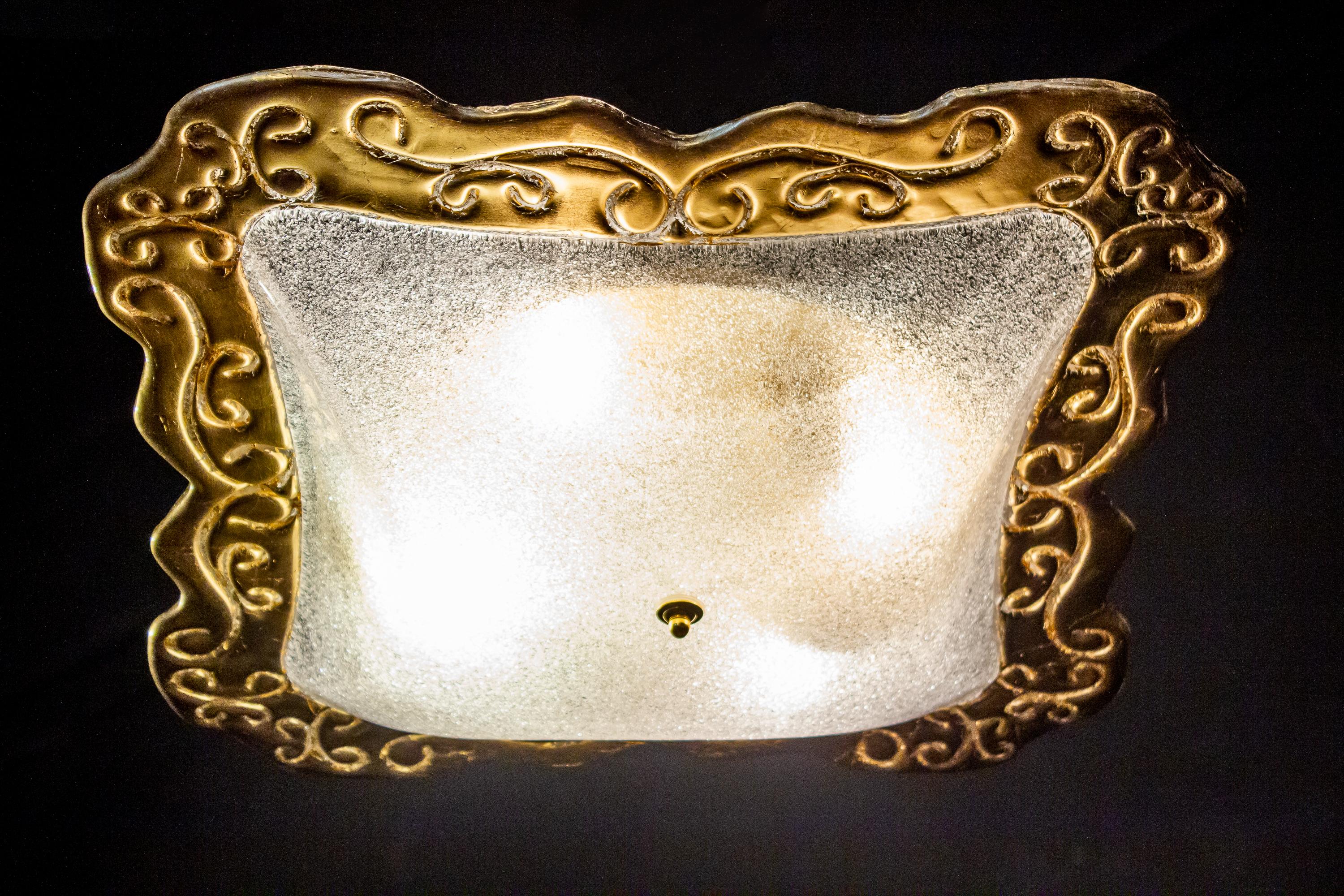 Huge riesige quadratische Einbaubeleuchtung im Art-déco-Stil aus Muranoglas und Gold im Angebot 7