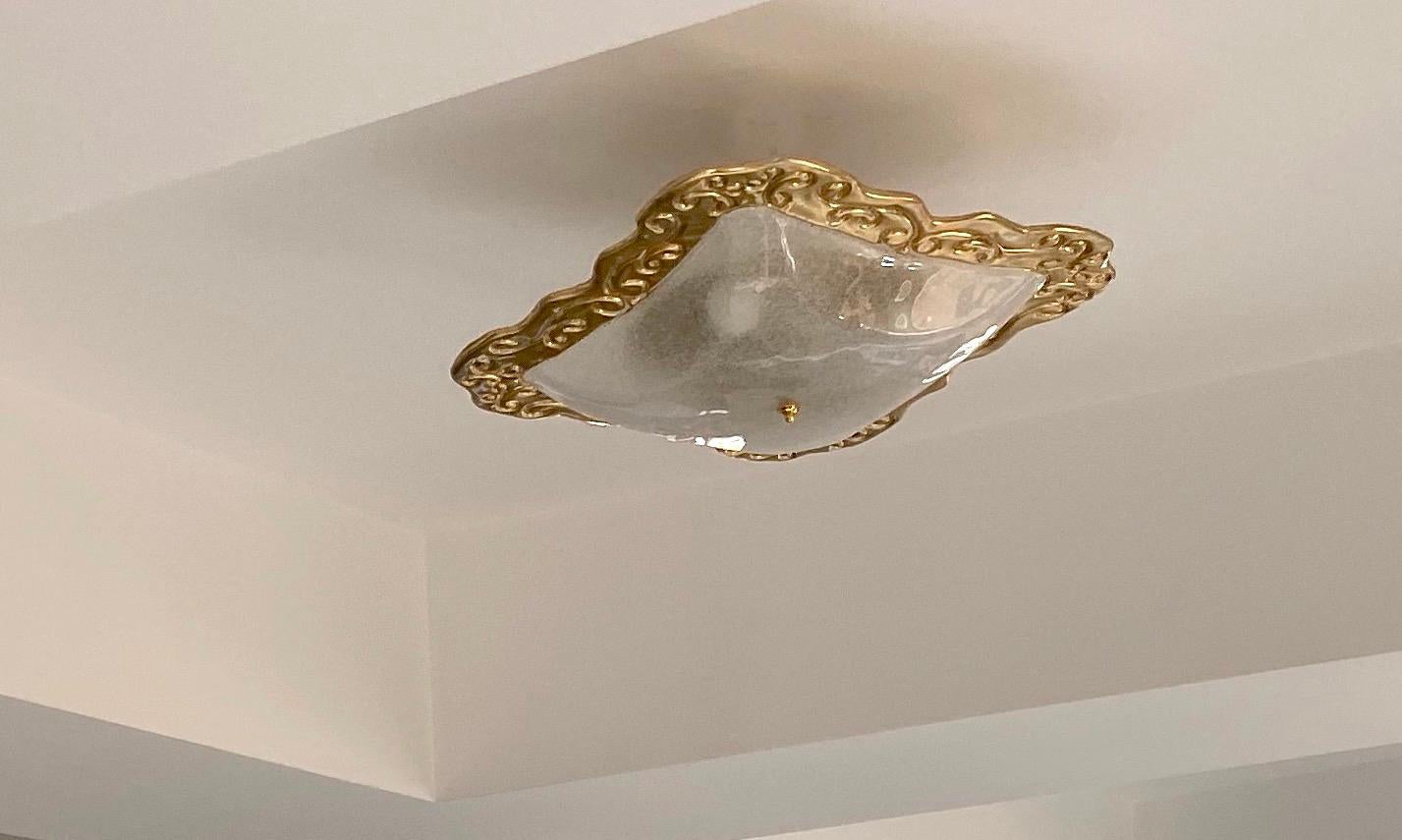 Huge riesige quadratische Einbaubeleuchtung im Art-déco-Stil aus Muranoglas und Gold im Angebot 2