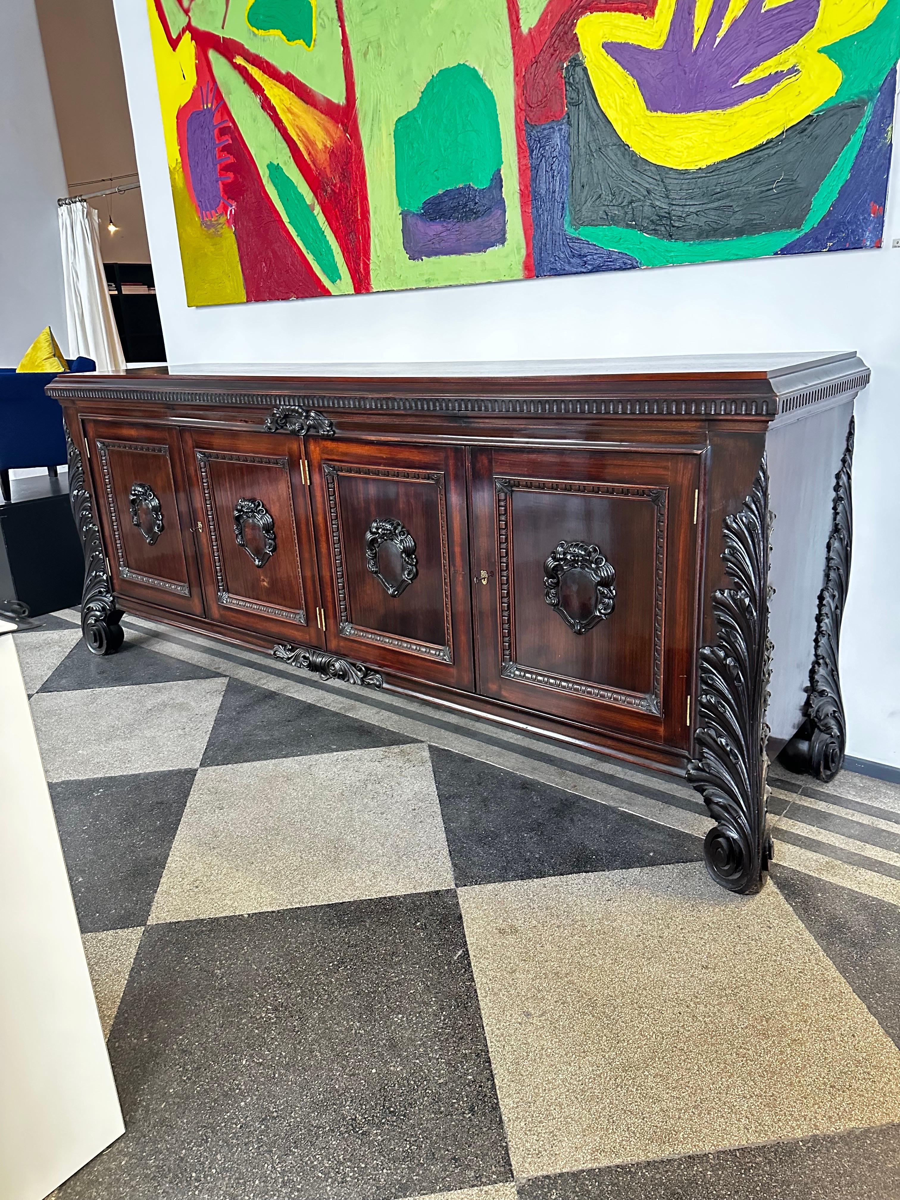 Impressive huge and all original Jugenstil buffet or sideboard by famous Viennese carpenter Anton Pospischil. Anton Pospischil furniture is regarded as one of the most acclaimed furniture makers of the Jugenstil years as he made all the designs by