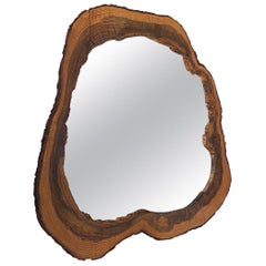 Huge Artisanal Walnut Wood Slab Midcentury Wall Mirror, 1956, Austria