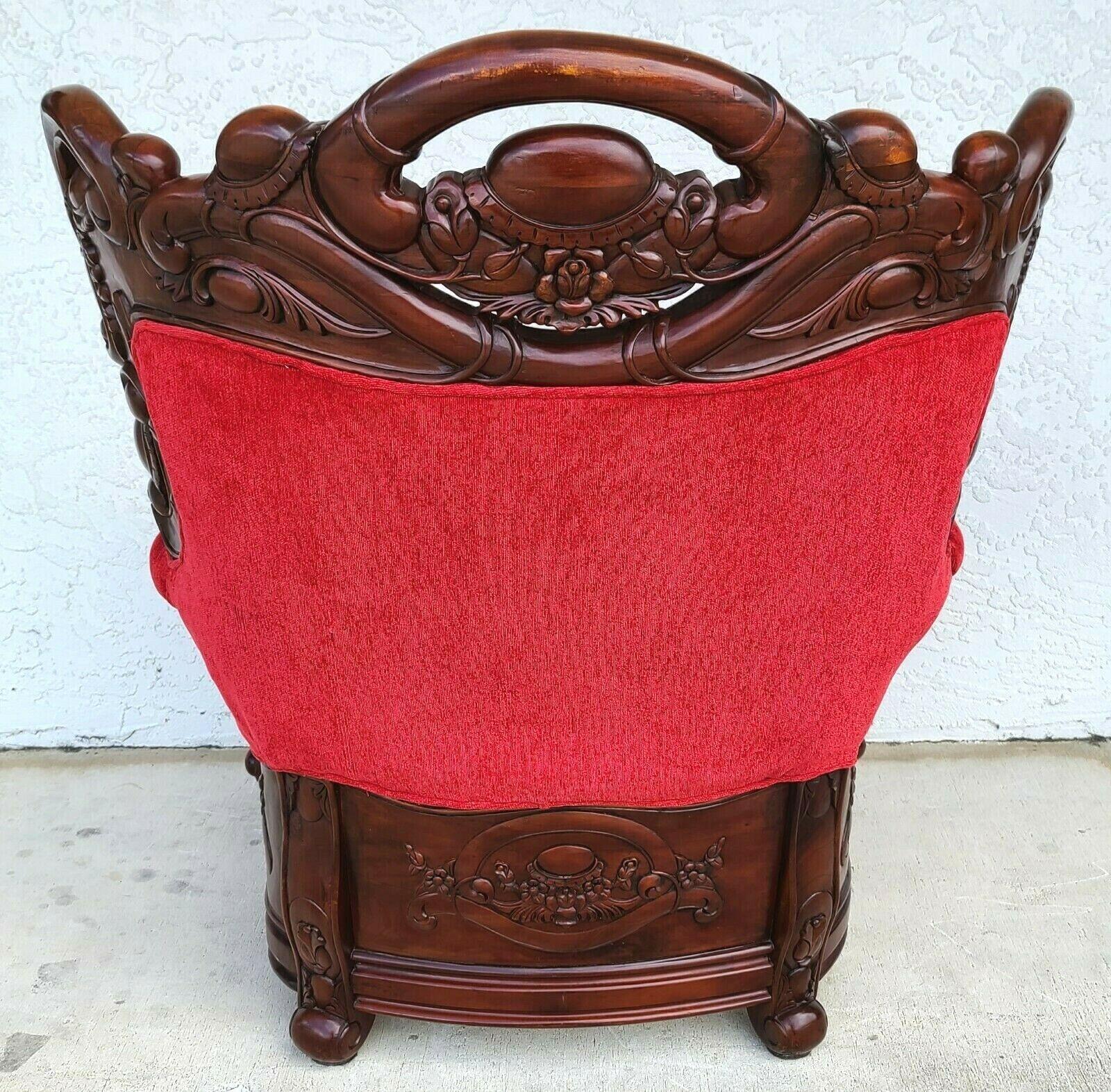 Huge Asian Chinoiserie Carved Rosewood Armchair In Good Condition For Sale In Lake Worth, FL