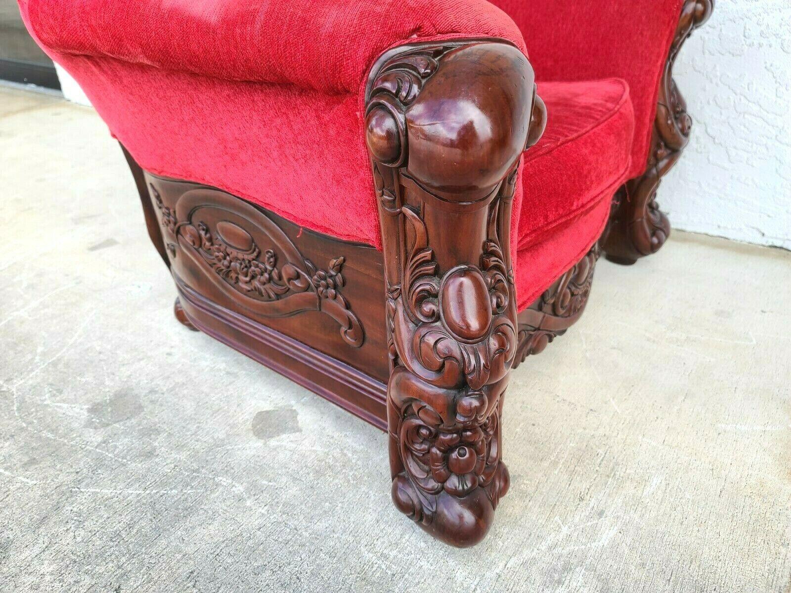 Cotton Huge Asian Chinoiserie Carved Rosewood Armchair For Sale