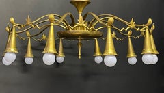 Huge Austrian Polished Brass Chandelier, Dagobert Peche Style, circa 1920s