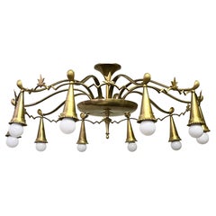 Huge Austrian Polished Brass Chandelier, Dagobert Peche Style, circa 1920s