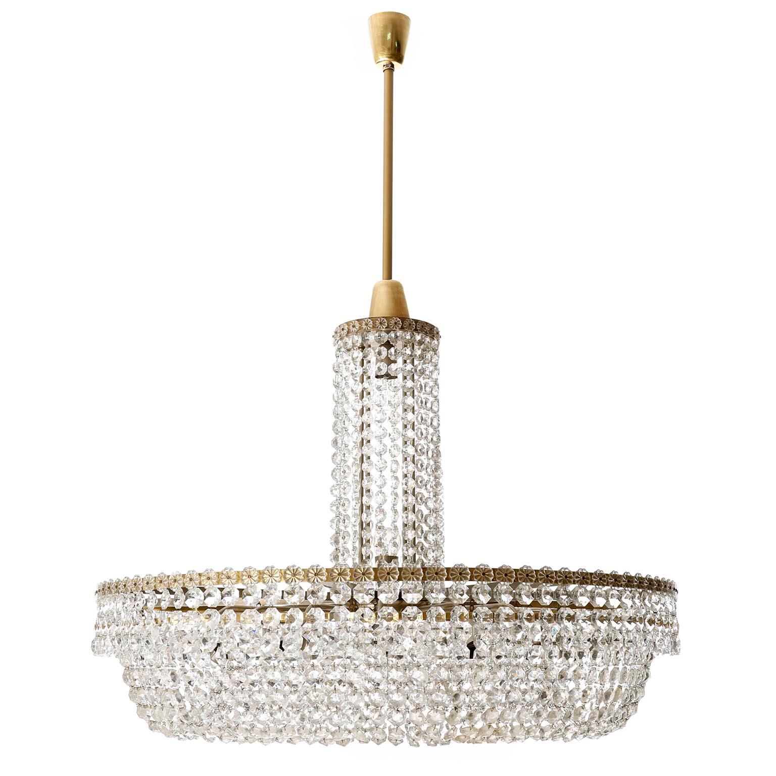 Mid-Century Modern Huge Bakalowits Chandelier No. 3330, Nickel Brass Crystals, 1960s For Sale