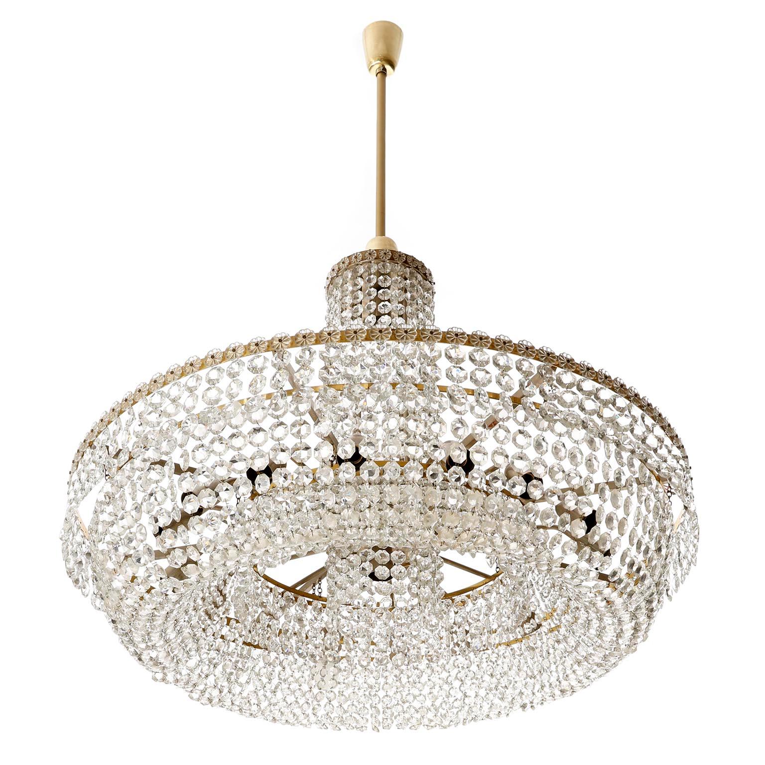 Polished Huge Bakalowits Chandelier No. 3330, Nickel Brass Crystals, 1960s For Sale