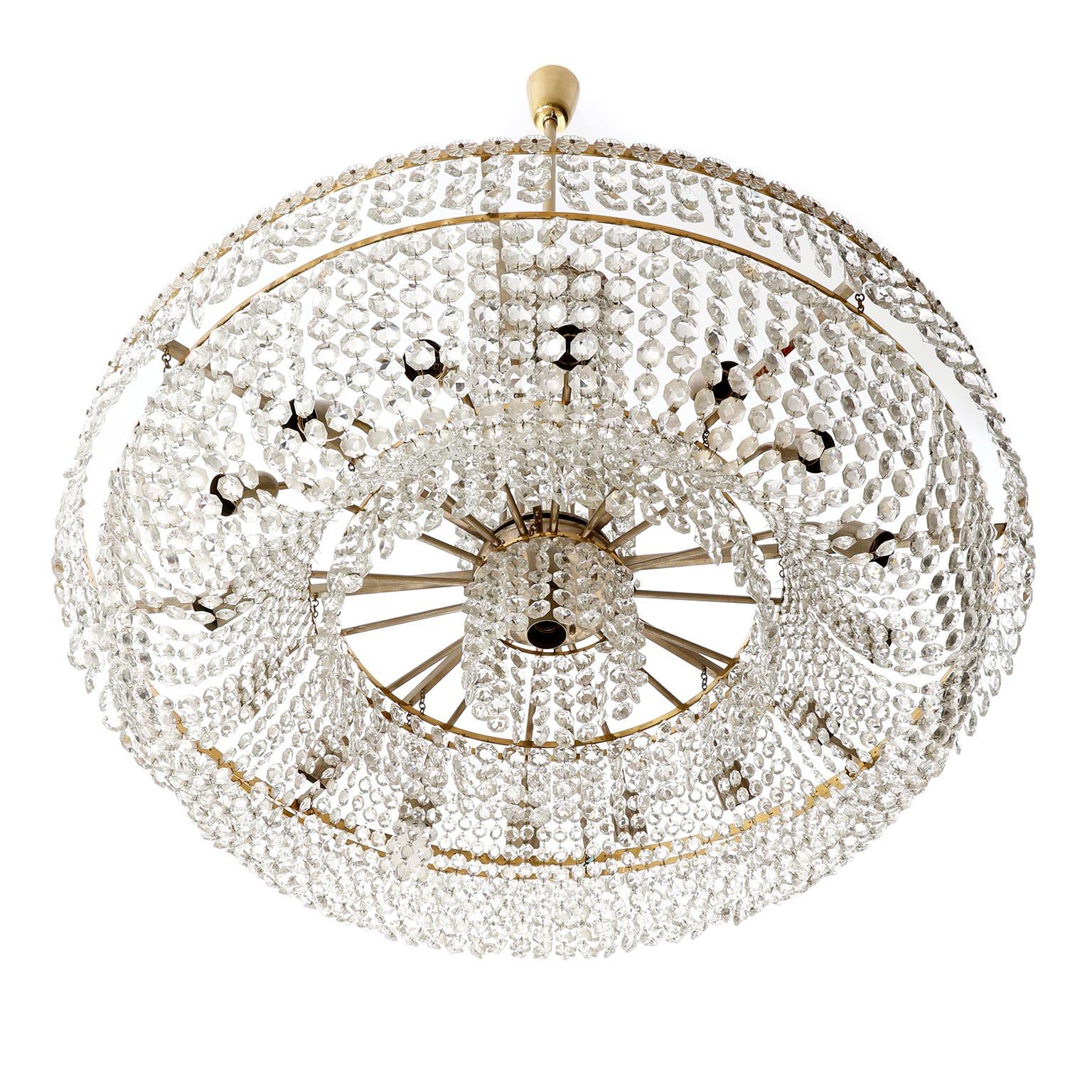 Mid-20th Century Huge Bakalowits Chandelier No. 3330, Nickel Brass Crystals, 1960s For Sale