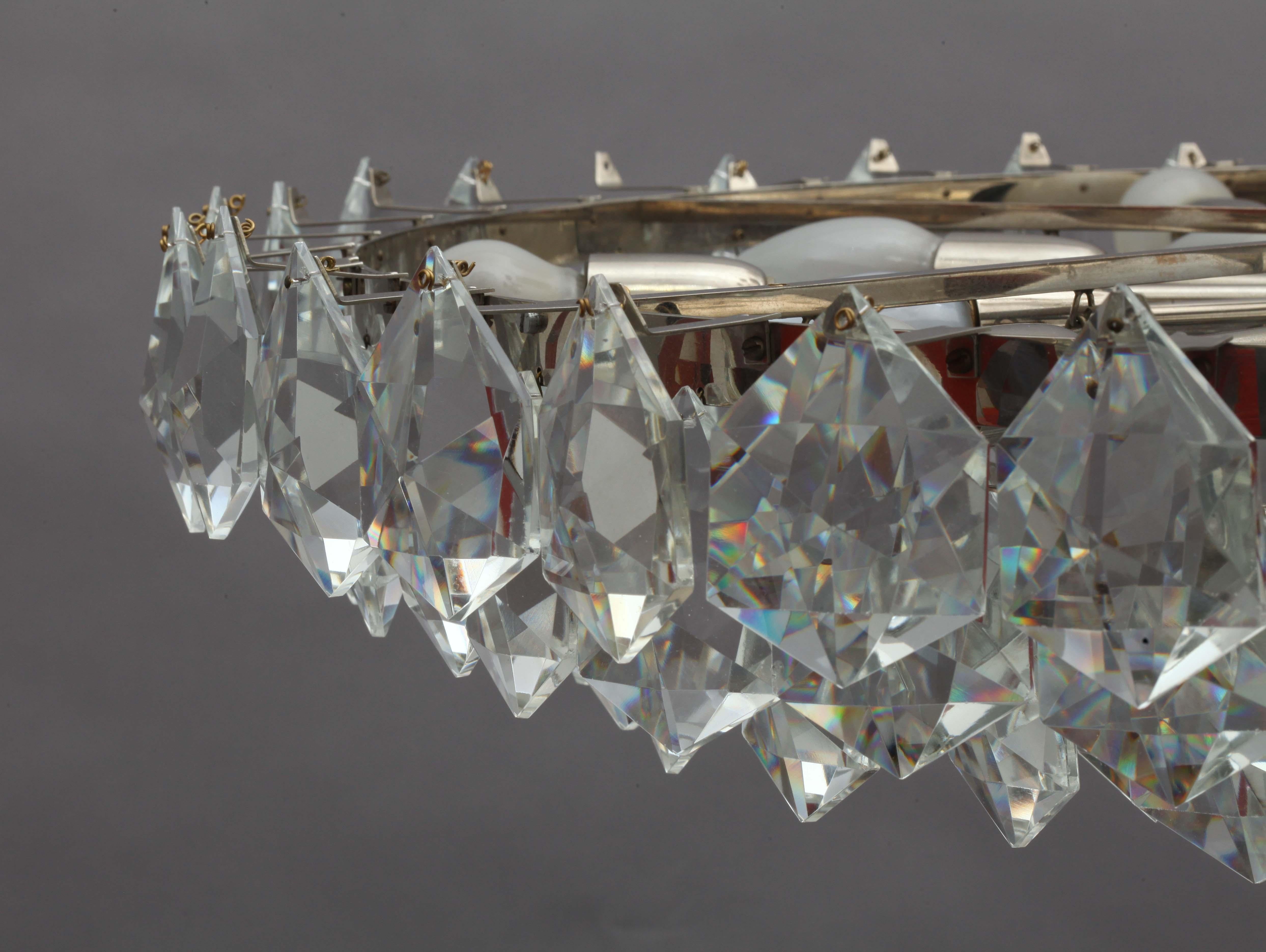Mid-Century Modern Huge Bakalowits Crystal Glass Flushmount, Vienna, 1960