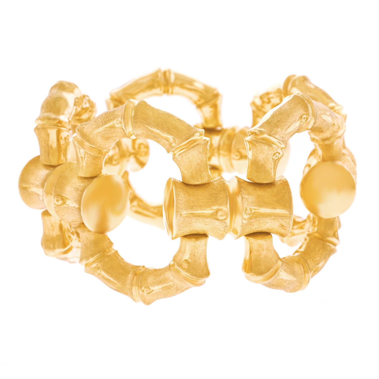 Huge Bamboo Motif Gold Bracelet In Excellent Condition In Litchfield, CT