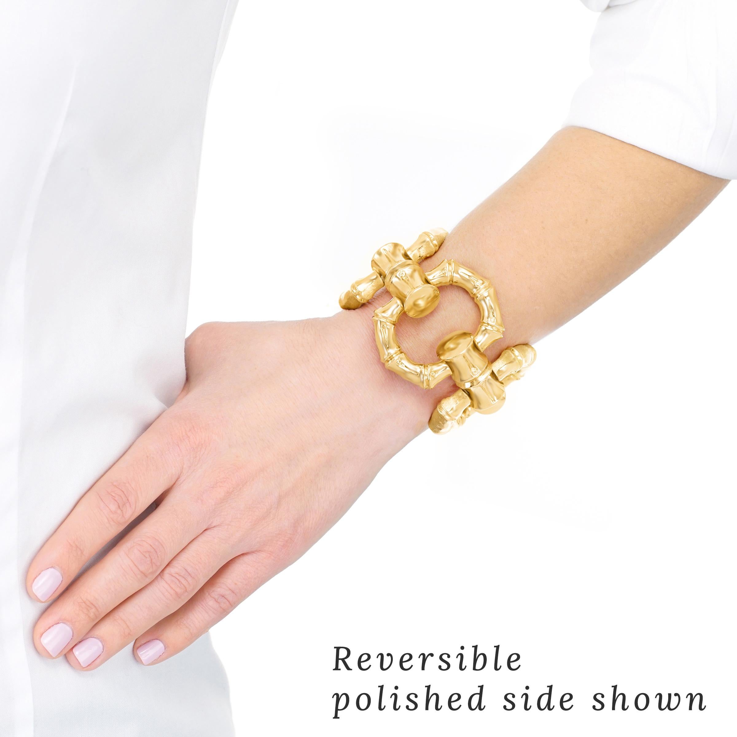 Women's or Men's Huge Bamboo Motif Gold Bracelet