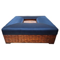 Huge Bamboo Wicker Ottoman Indoor Outdoor Sunbrella Fabric