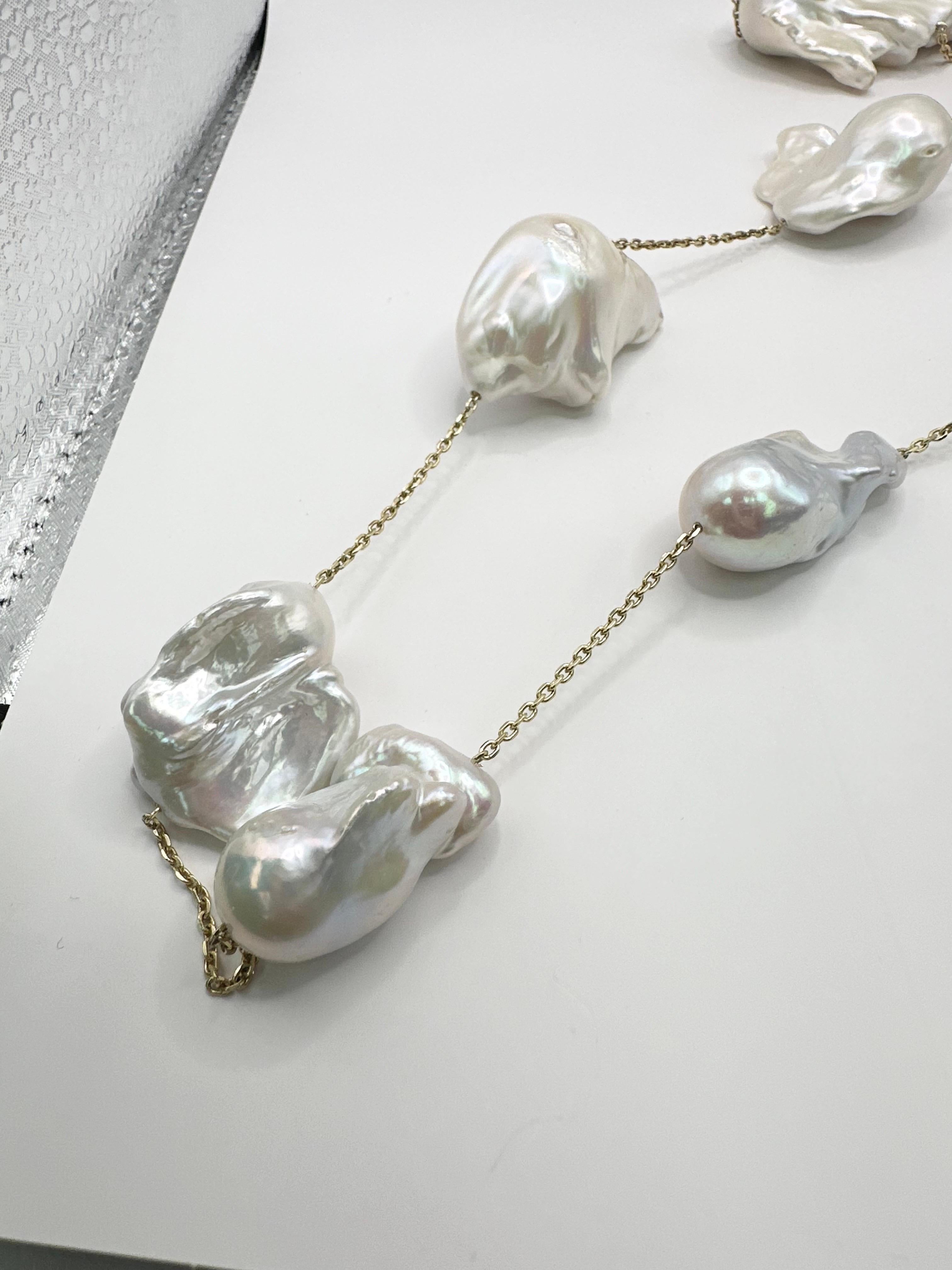 Huge Baroque Pearl necklace 14KT gold  In New Condition For Sale In Boca Raton, FL