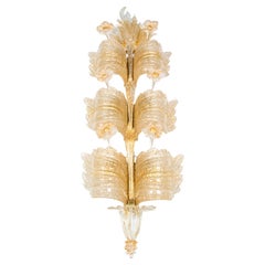Vintage Barovier & Toso 39" Grand Hotel Wall Sconce Golden Murano Glass & Brass, 1960s