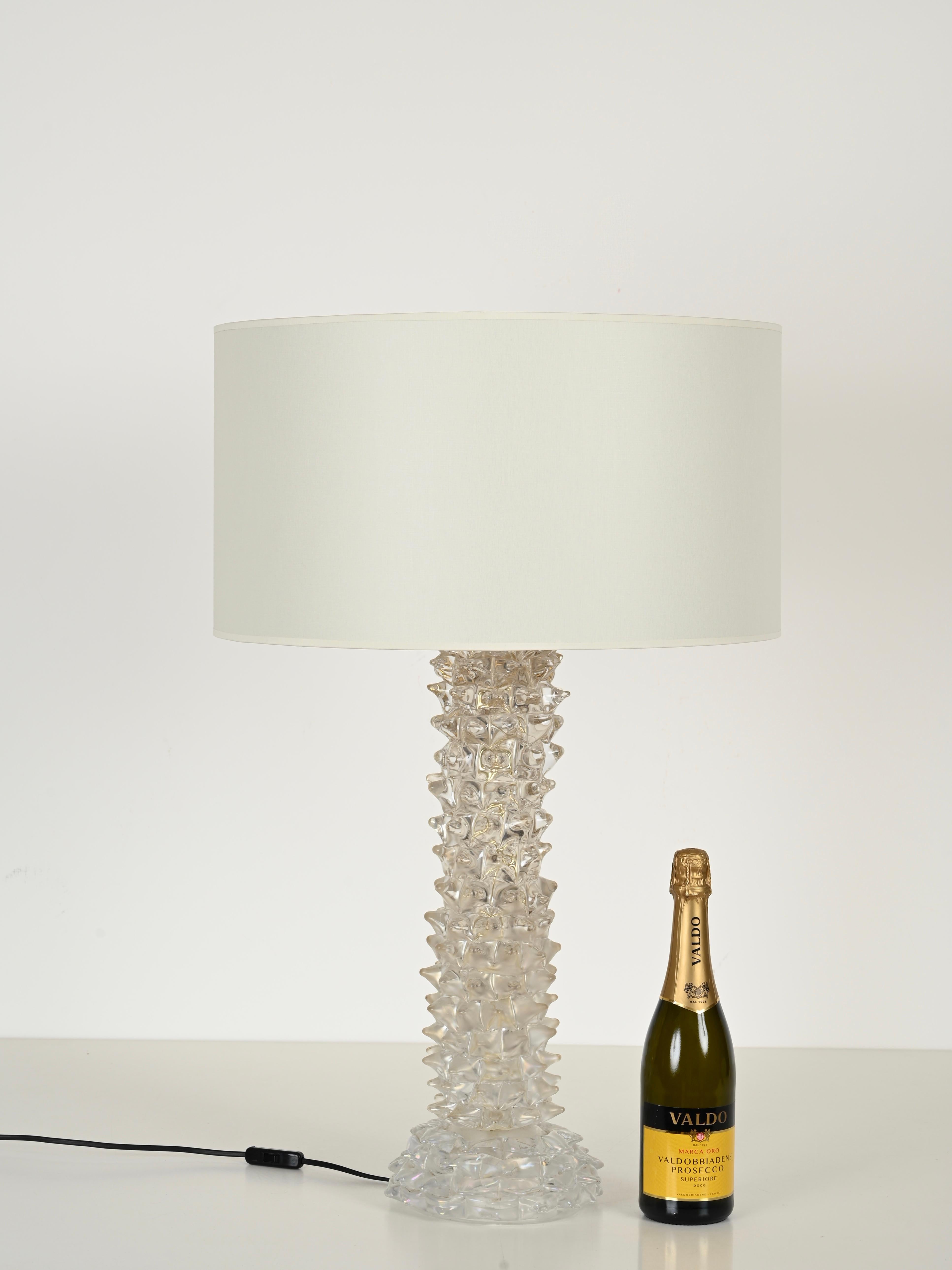 Enorme lámpara de mesa Barovier de cristal rostrato de Murano con pantalla de lino, Italia Años 50 en venta 4