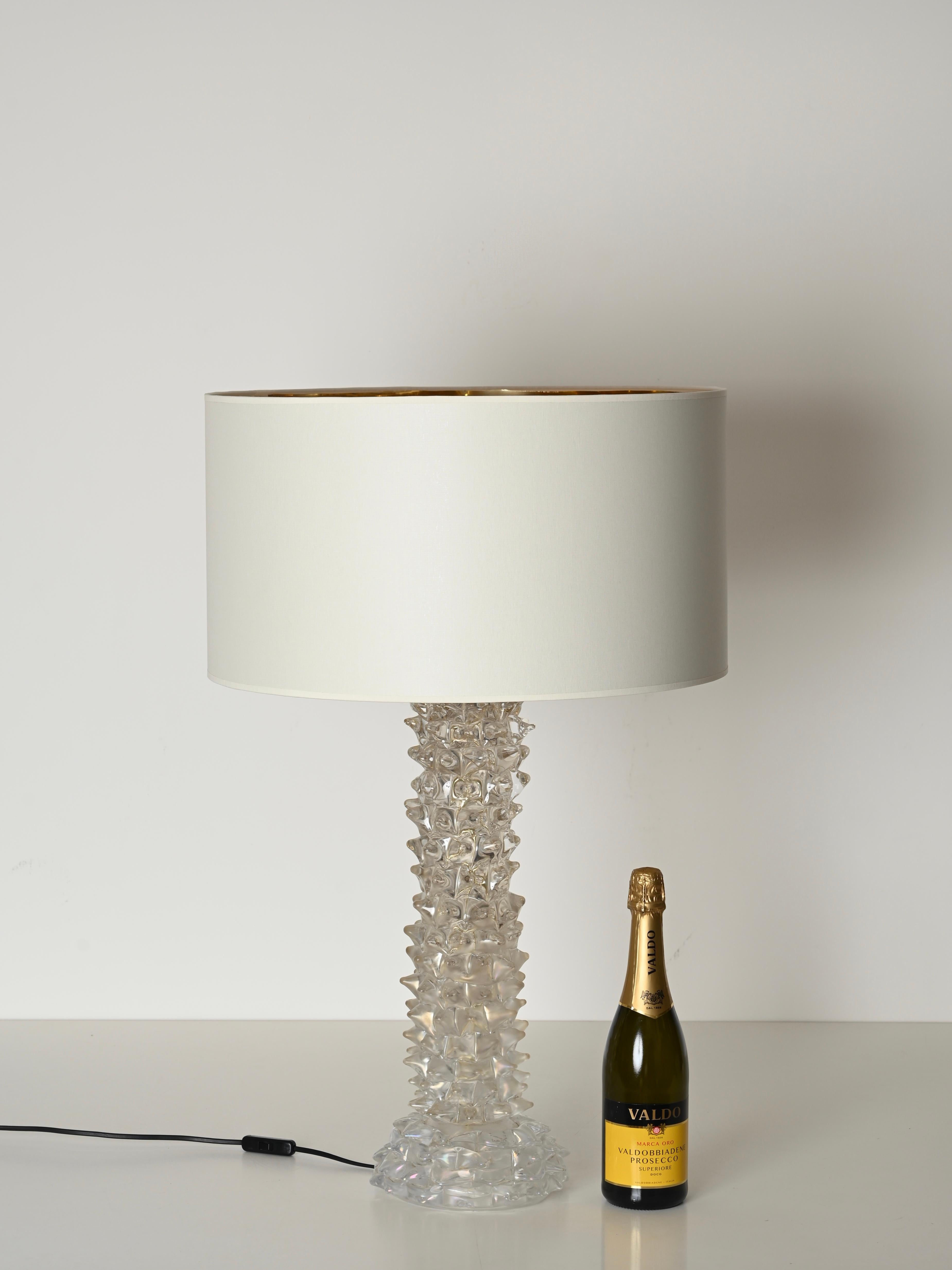 Enorme lámpara de mesa Barovier de cristal rostrato de Murano con pantalla de lino, Italia Años 50 en venta 5