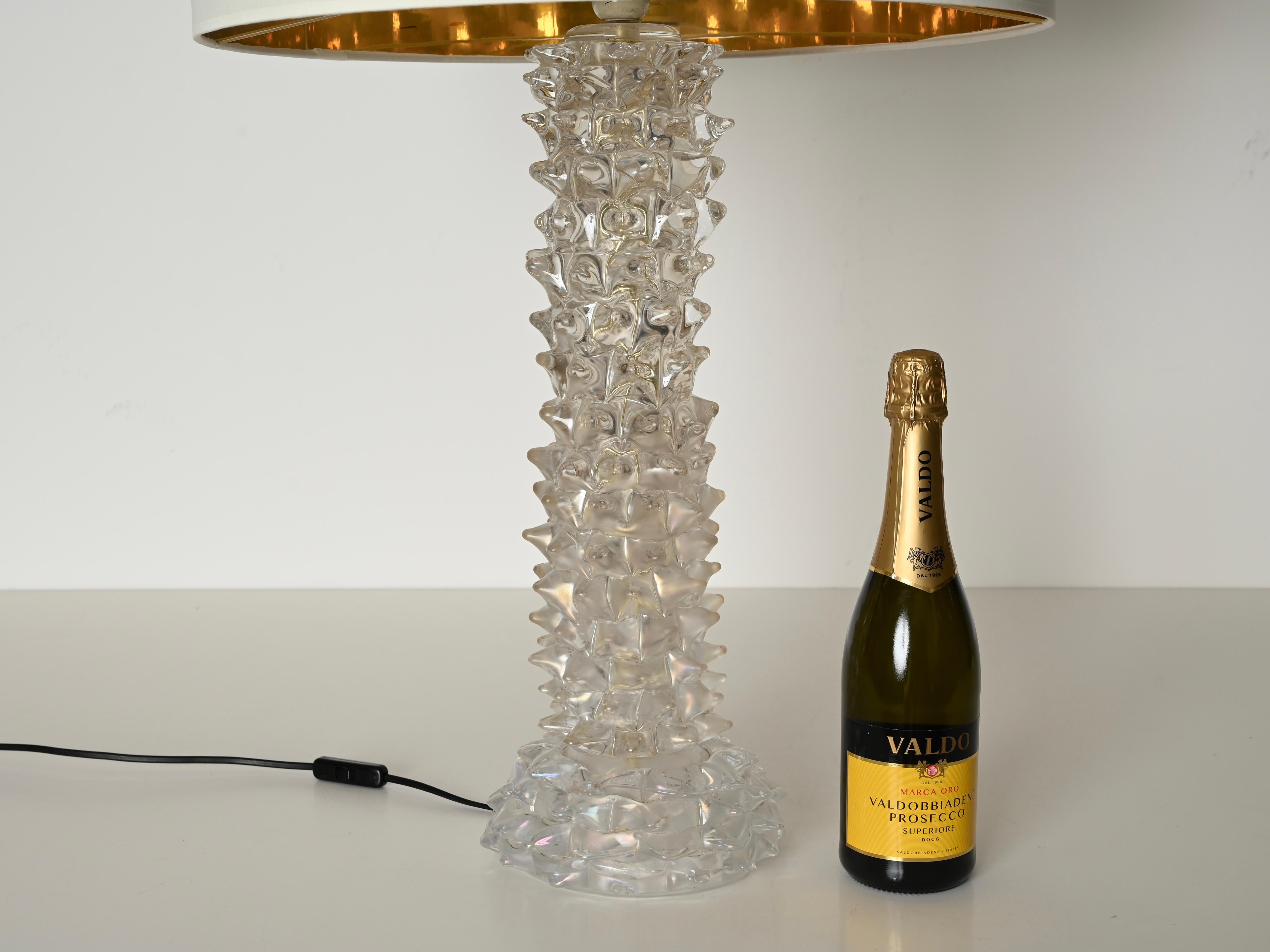 Enorme lámpara de mesa Barovier de cristal rostrato de Murano con pantalla de lino, Italia Años 50 en venta 6