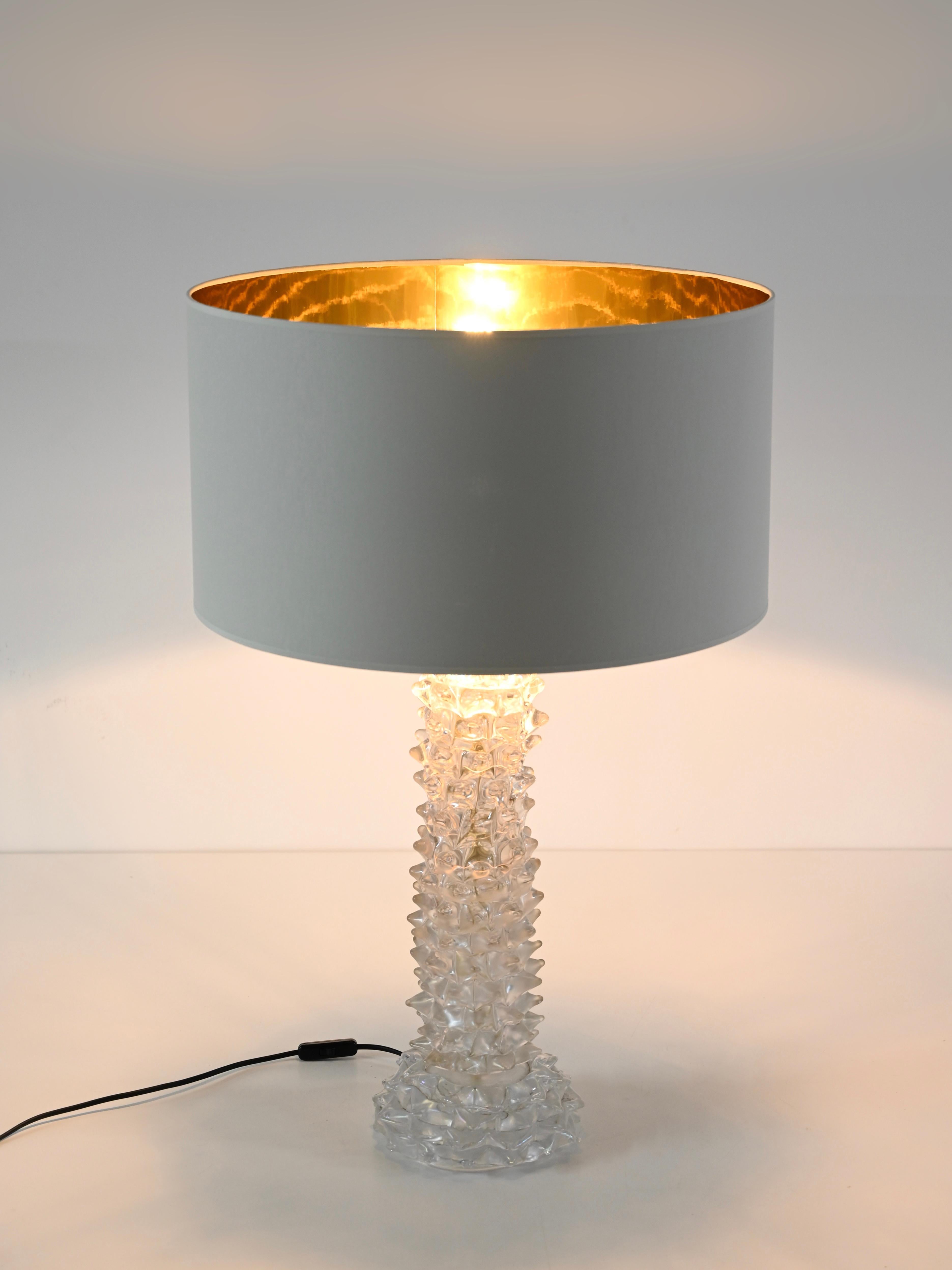 Enorme lámpara de mesa Barovier de cristal rostrato de Murano con pantalla de lino, Italia Años 50 en venta 7