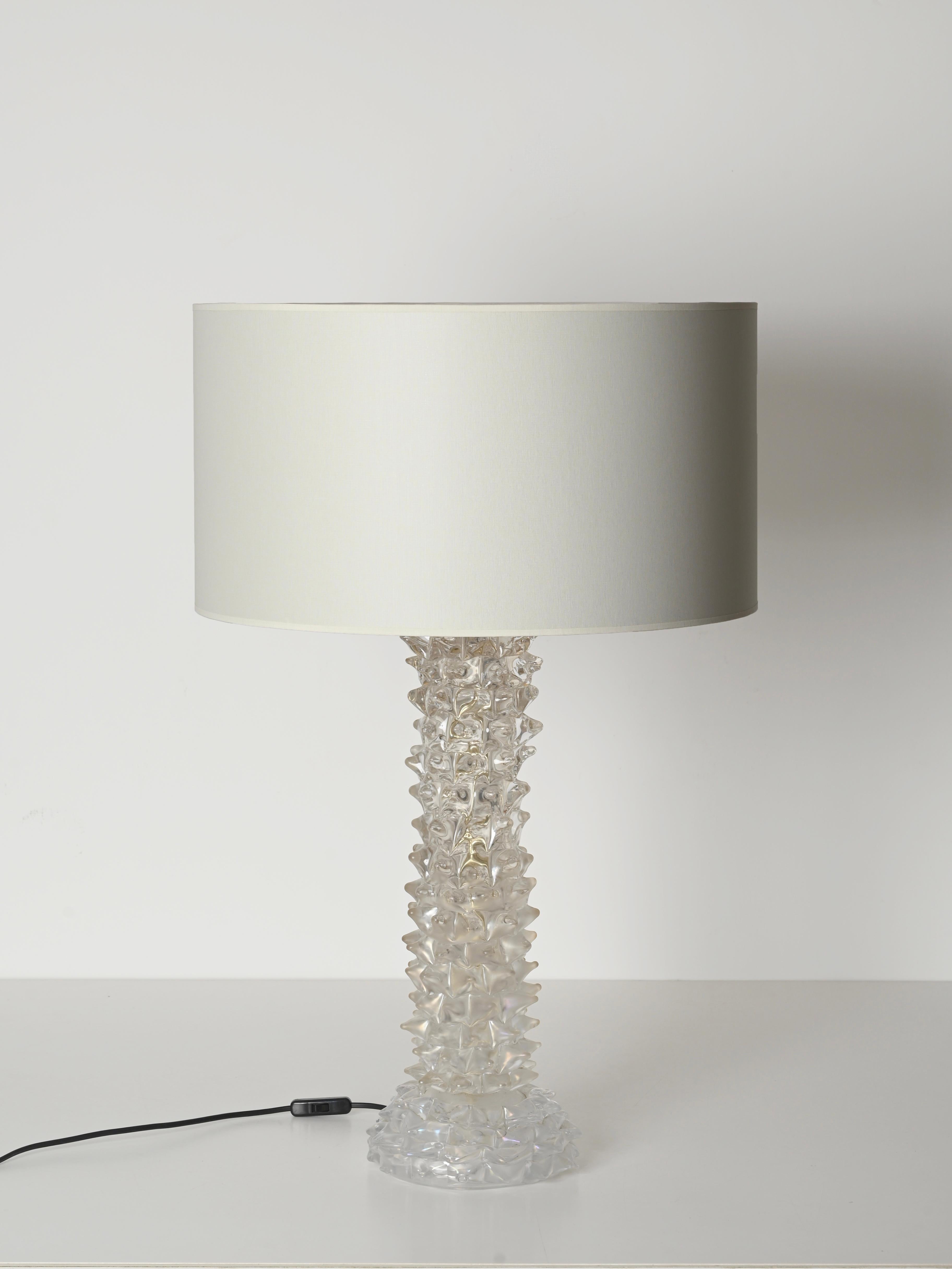 Enorme lámpara de mesa Barovier de cristal rostrato de Murano con pantalla de lino, Italia Años 50 en venta 8