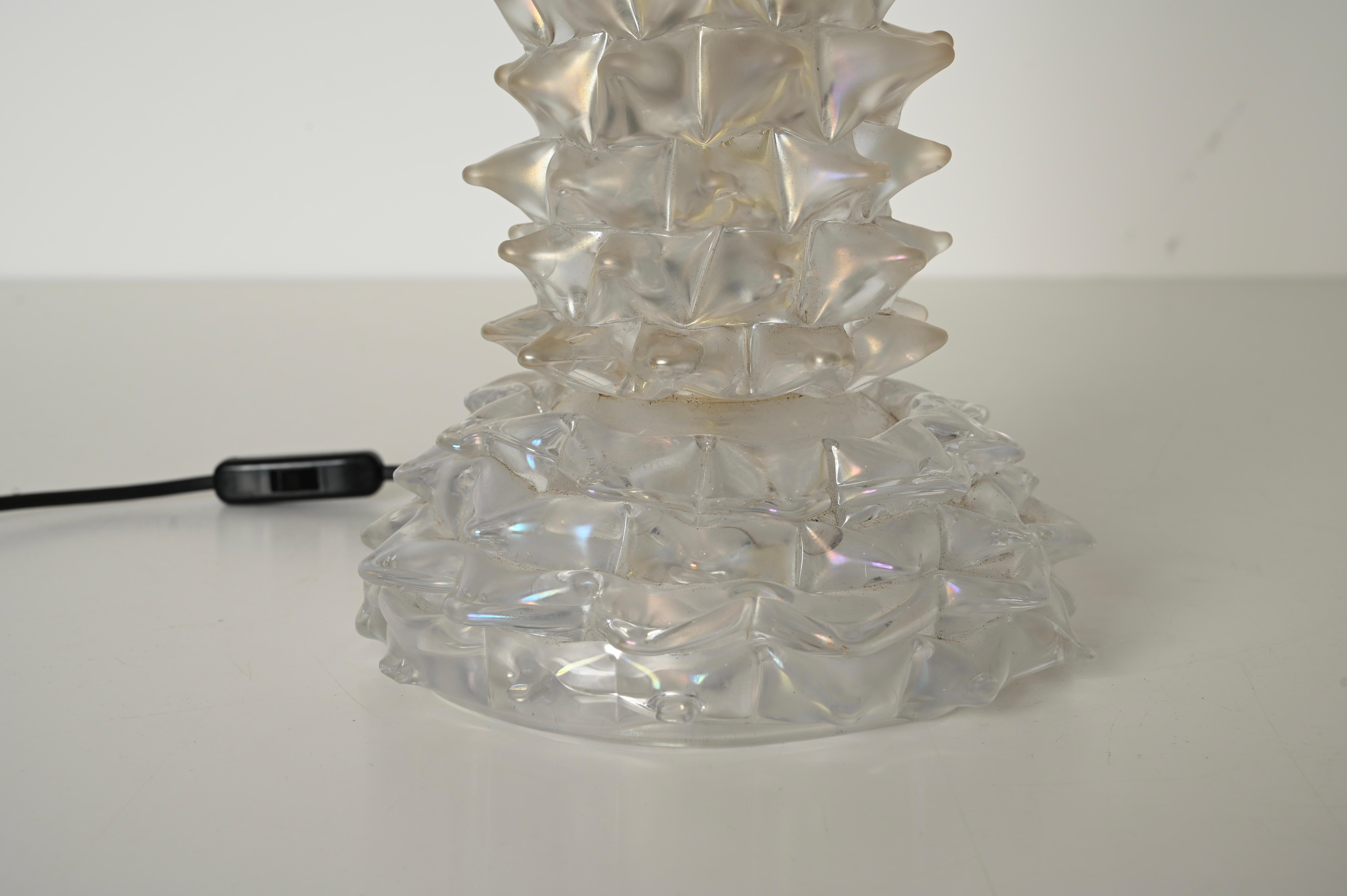 Enorme lámpara de mesa Barovier de cristal rostrato de Murano con pantalla de lino, Italia Años 50 en venta 9
