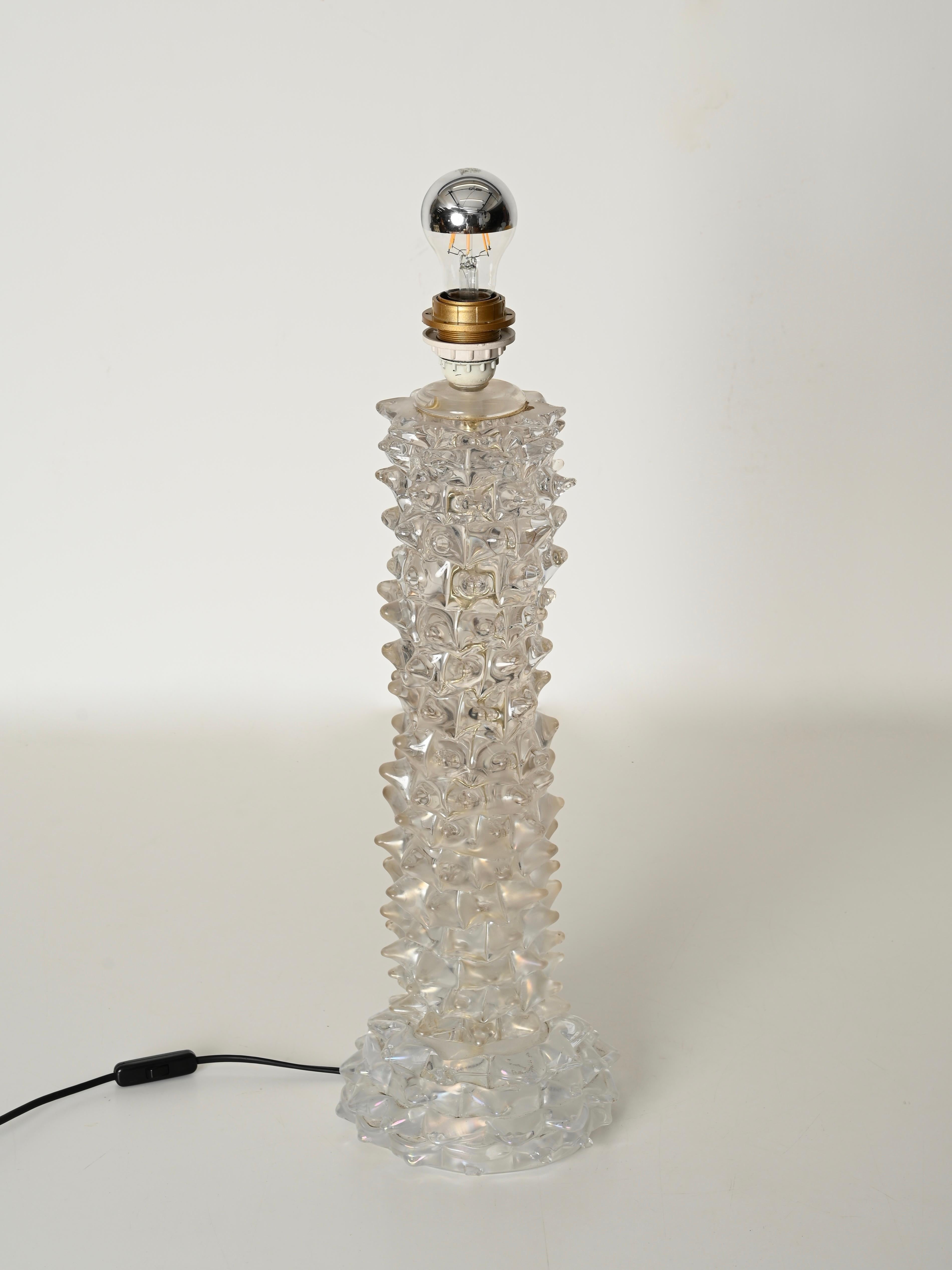 Enorme lámpara de mesa Barovier de cristal rostrato de Murano con pantalla de lino, Italia Años 50 en venta 10