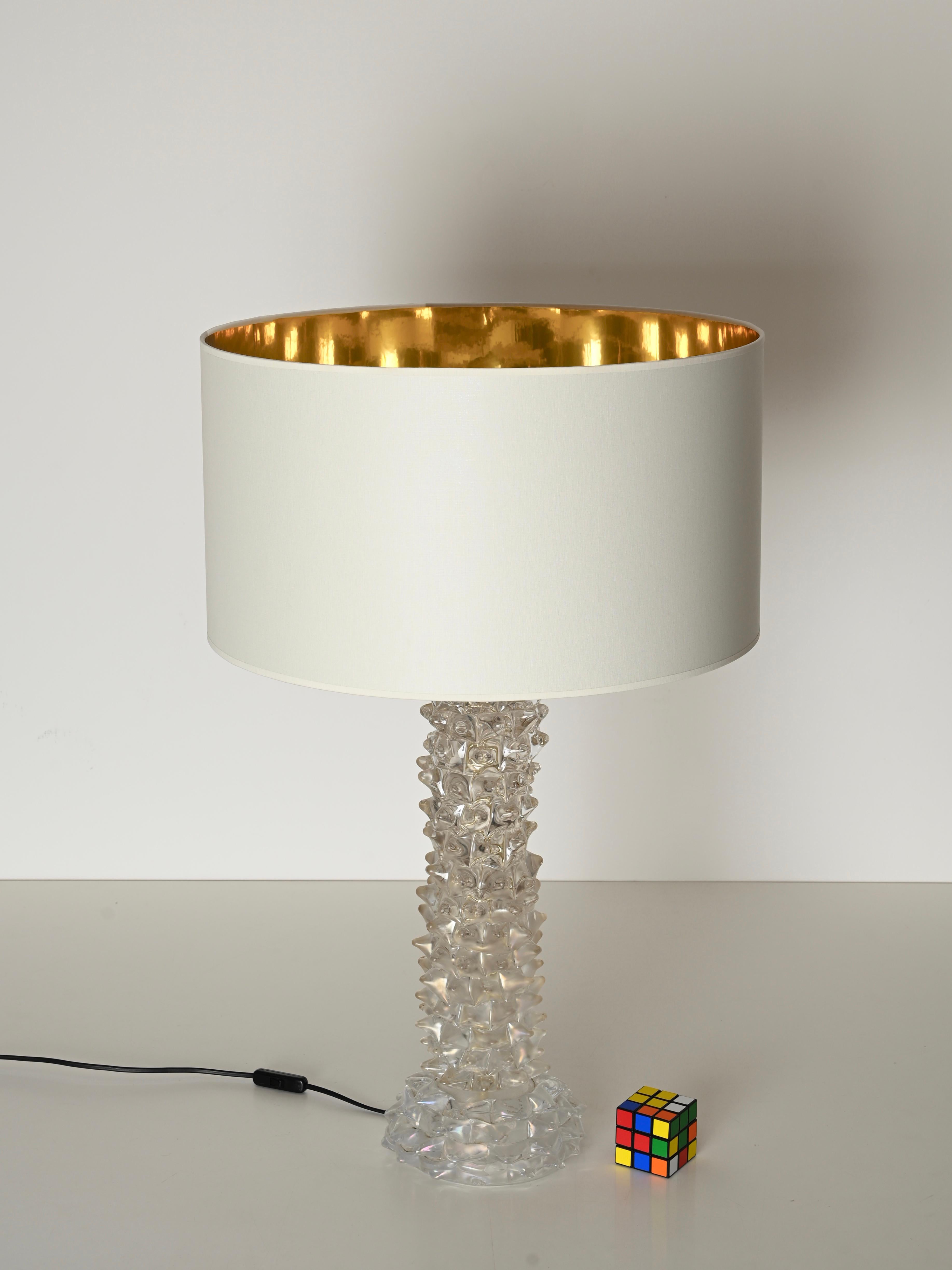 Enorme lámpara de mesa Barovier de cristal rostrato de Murano con pantalla de lino, Italia Años 50 Moderno de mediados de siglo en venta