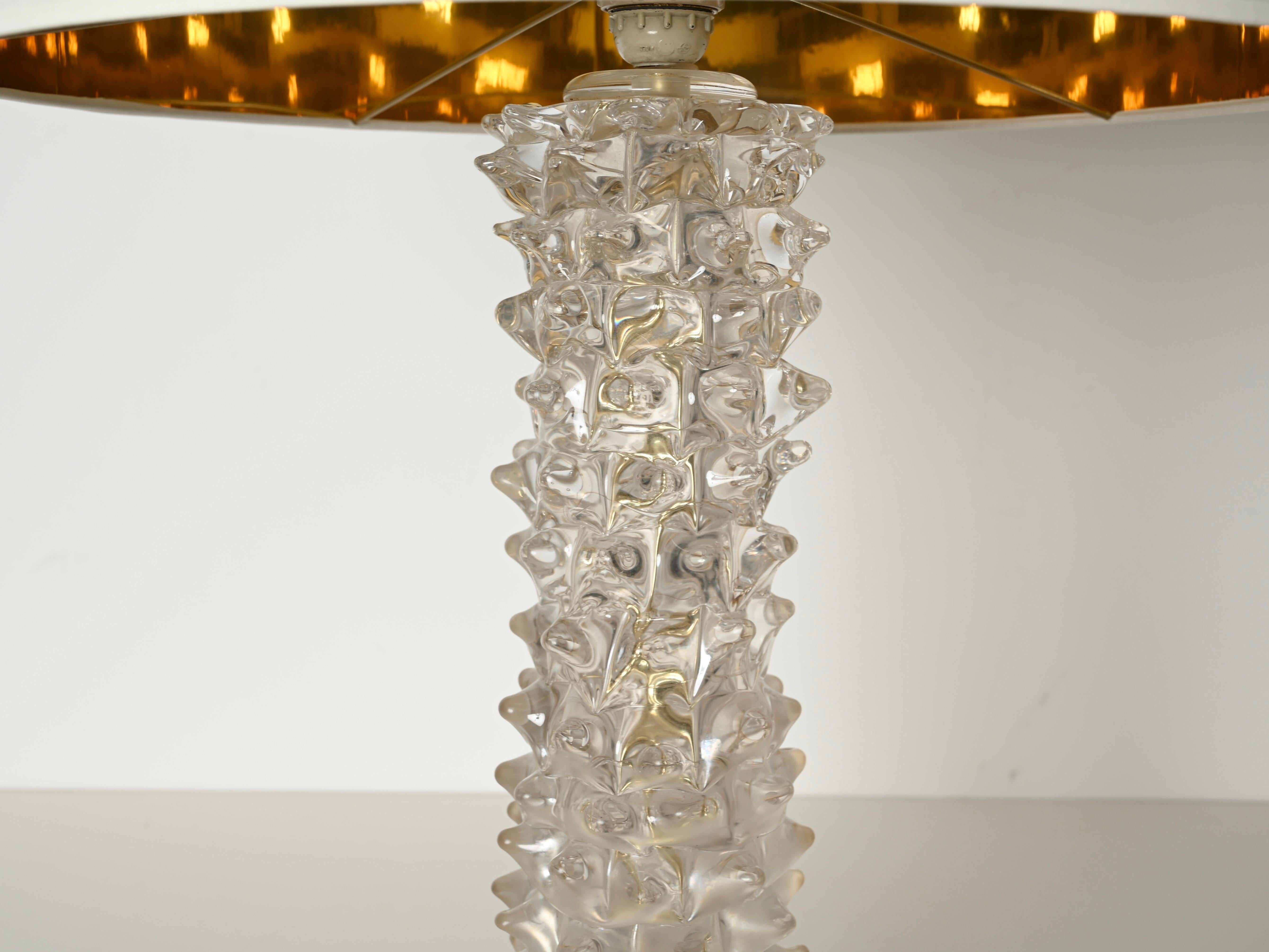 Enorme lámpara de mesa Barovier de cristal rostrato de Murano con pantalla de lino, Italia Años 50 Italiano en venta