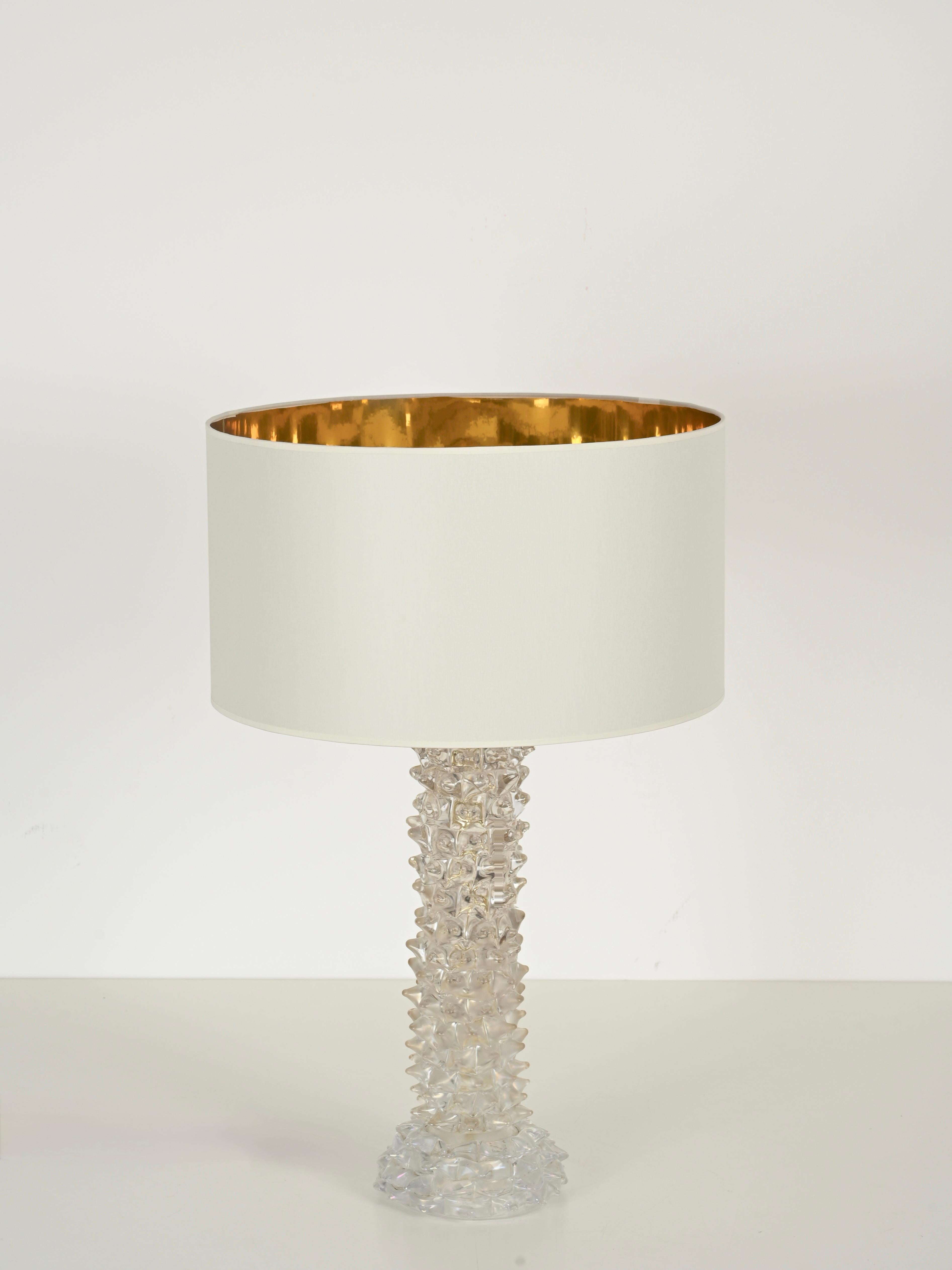 Enorme lámpara de mesa Barovier de cristal rostrato de Murano con pantalla de lino, Italia Años 50 en Bueno estado para la venta en Roma, IT