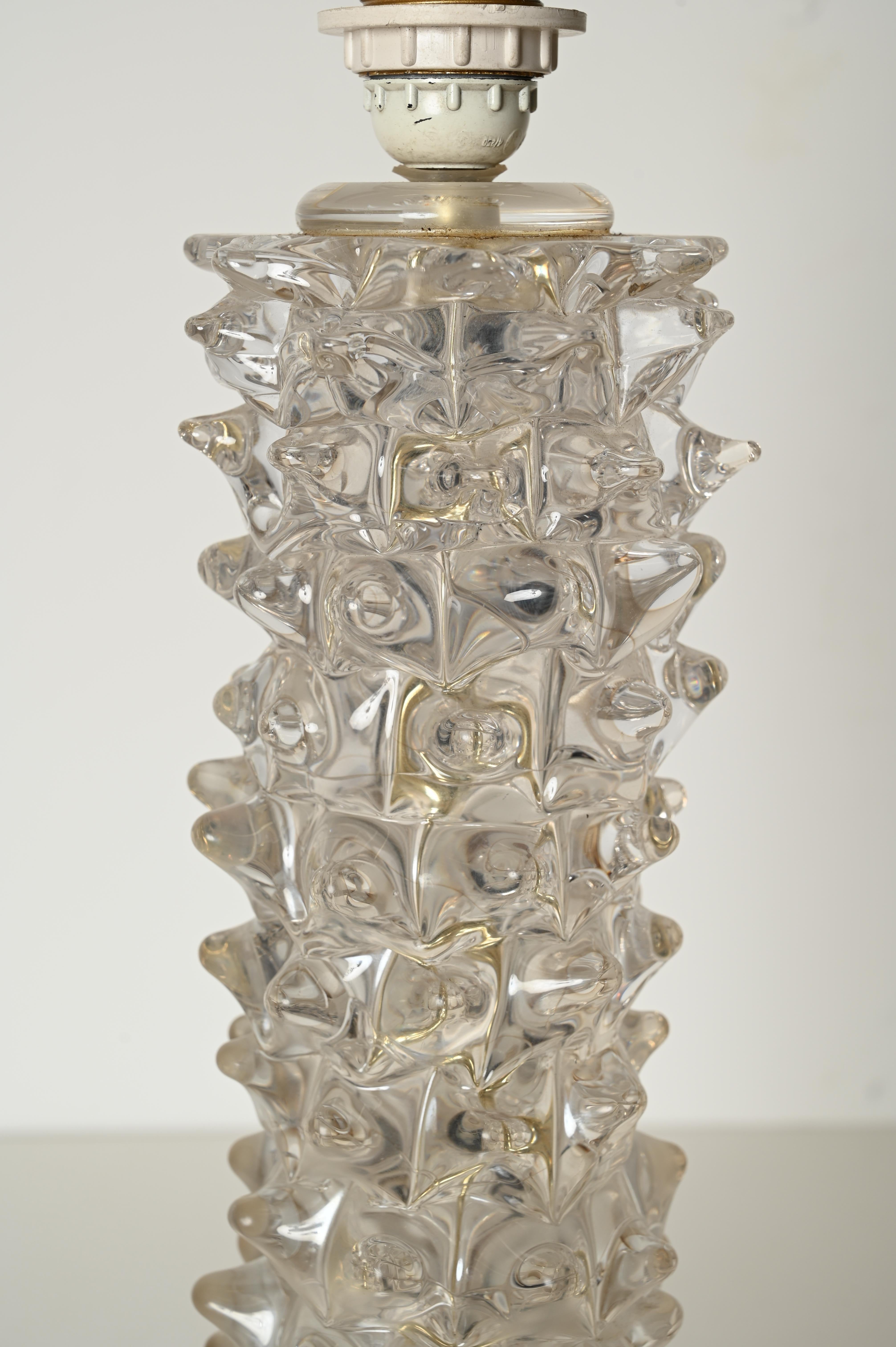 Enorme lámpara de mesa Barovier de cristal rostrato de Murano con pantalla de lino, Italia Años 50 Vidrio en venta