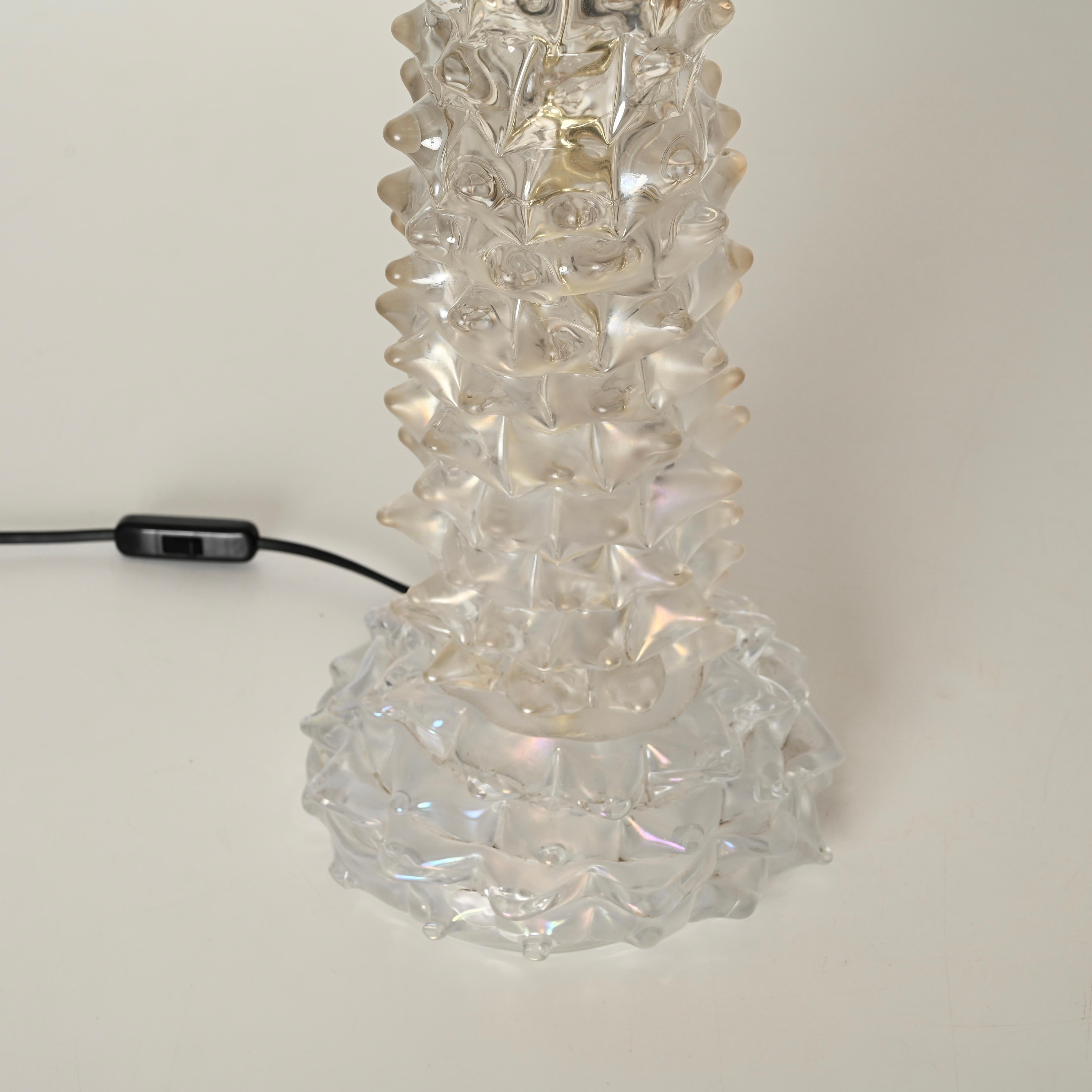Enorme lámpara de mesa Barovier de cristal rostrato de Murano con pantalla de lino, Italia Años 50 en venta 1