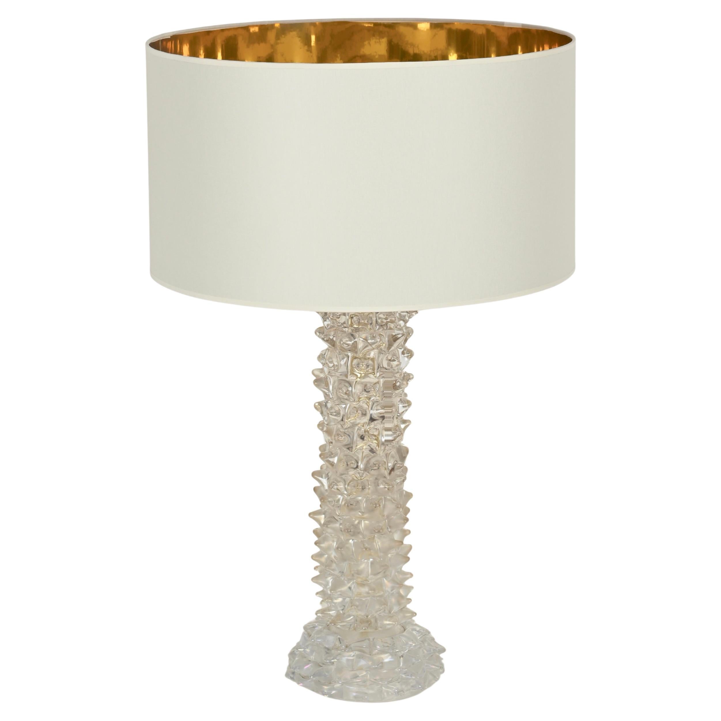 Enorme lámpara de mesa Barovier de cristal rostrato de Murano con pantalla de lino, Italia Años 50 en venta