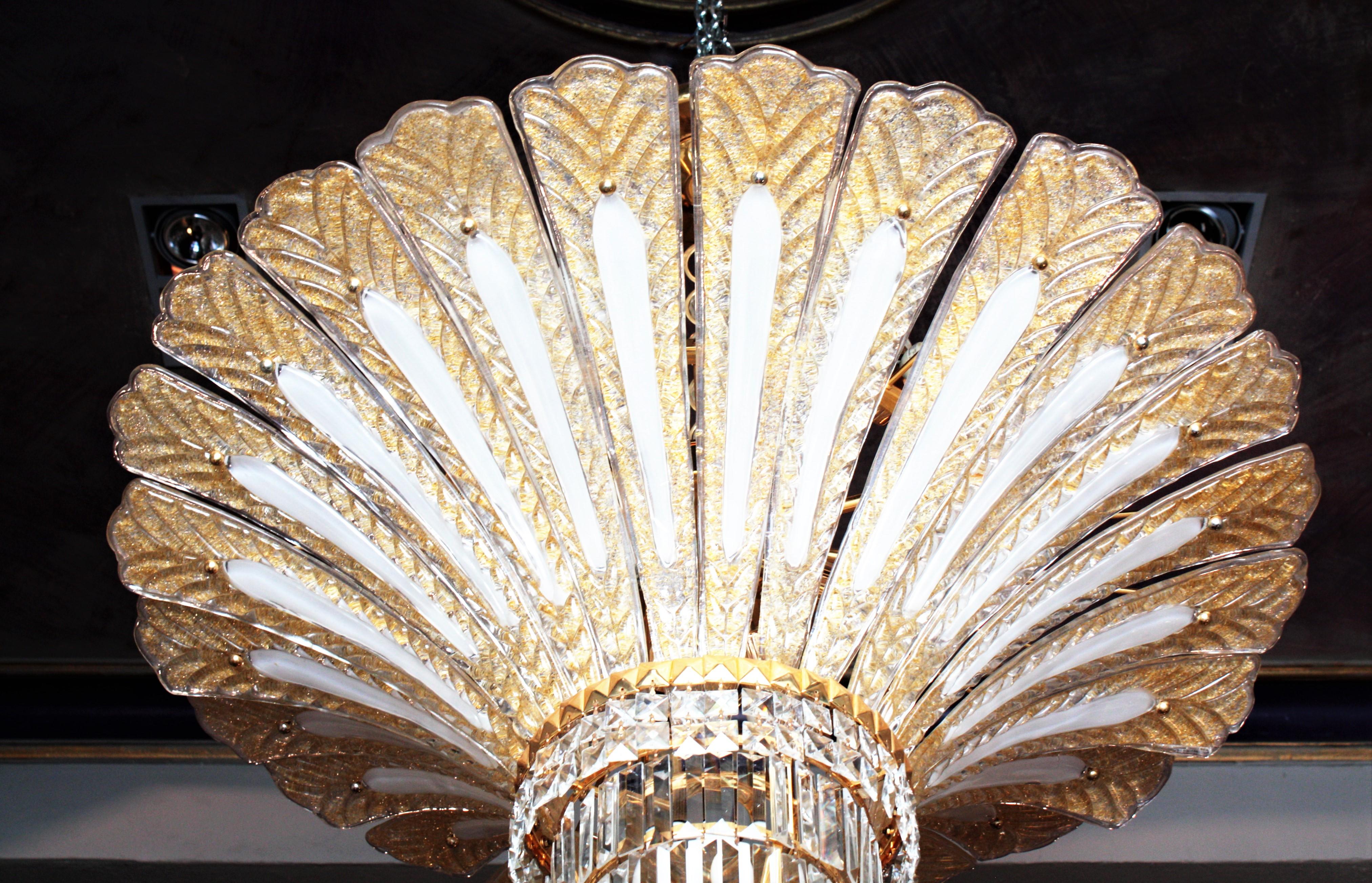 Hollywood Regency Barovier Toso Attributed Murano Gold Palm Tree Chandelier 