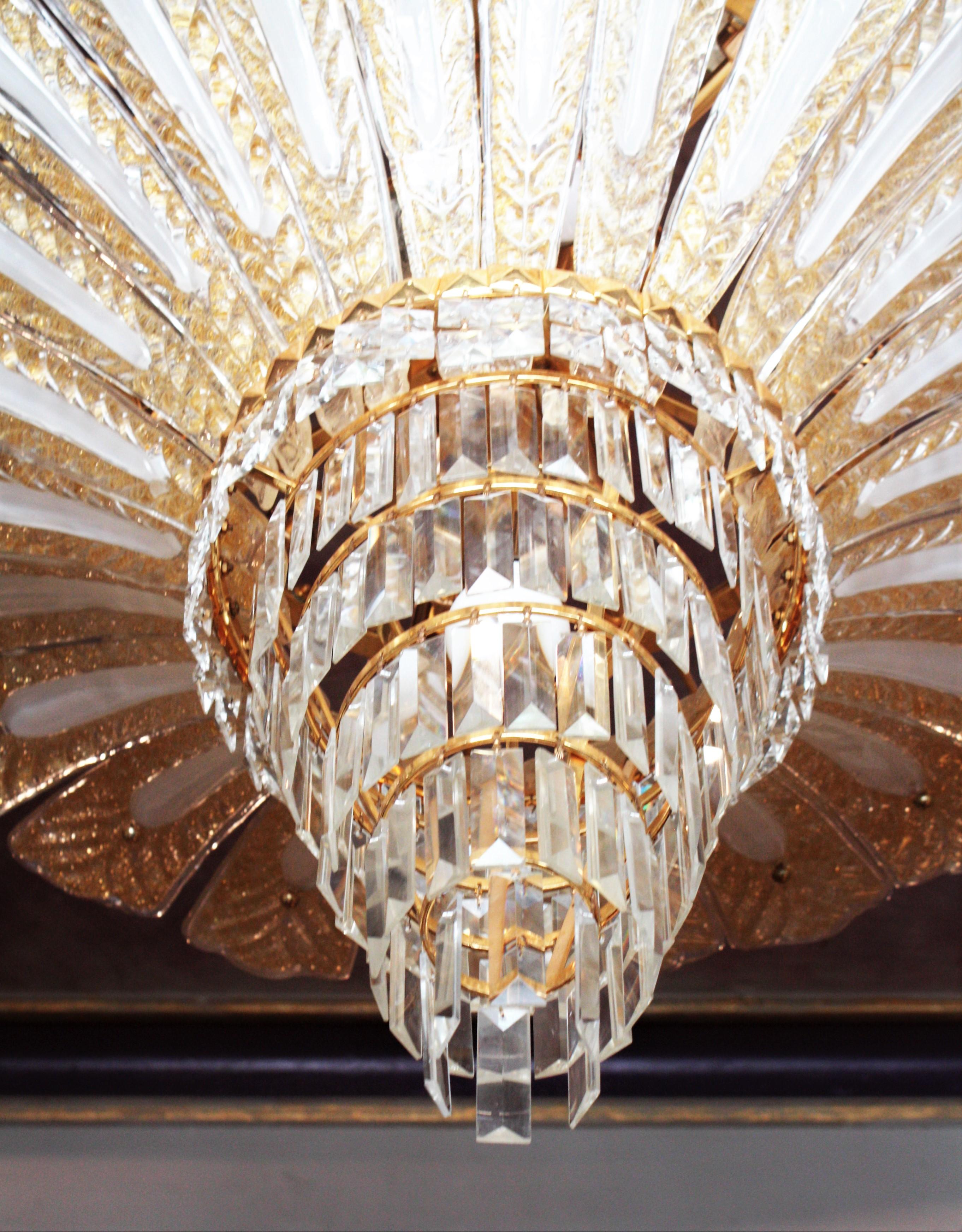 Barovier Toso Attributed Murano Gold Palm Tree Chandelier  In Good Condition In Barcelona, ES