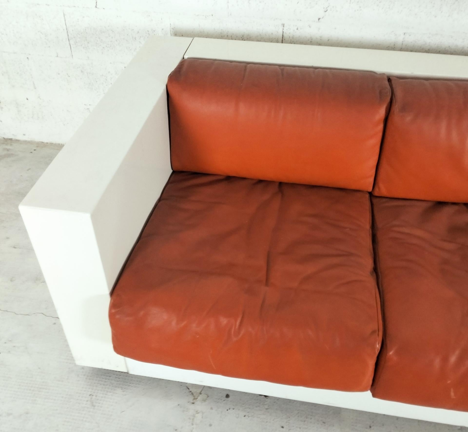 Leather Huge “Saratoga” 4 seater sofa by Massimo and Lella Vignelli for Poltronova 60s
