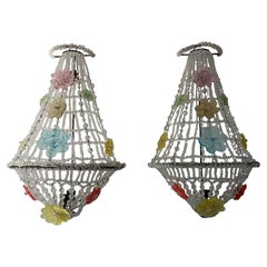 Huge Beaded Colorful Murano Flowers Sconces, circa 1940 Italian