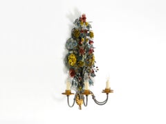 Huge, beautiful 1960s hand-painted and gilded metal wall lamp by Hans Möller